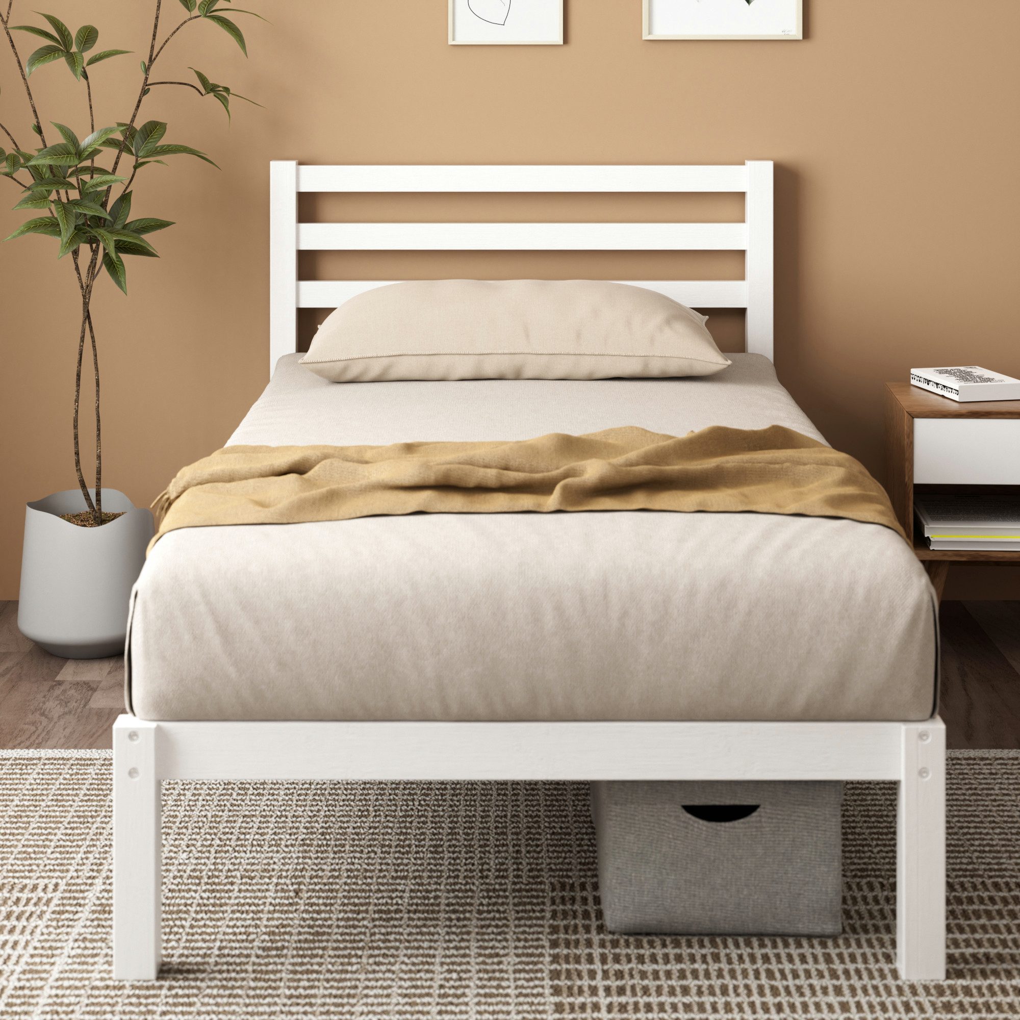 ZINUS Massivholzbett Leni (Packung, 1-tlg., aus nachhaltigem Bambusholz, Weiß, 90x200 cm), mit Kopfteil, inklusive Lattenrost aus Holz