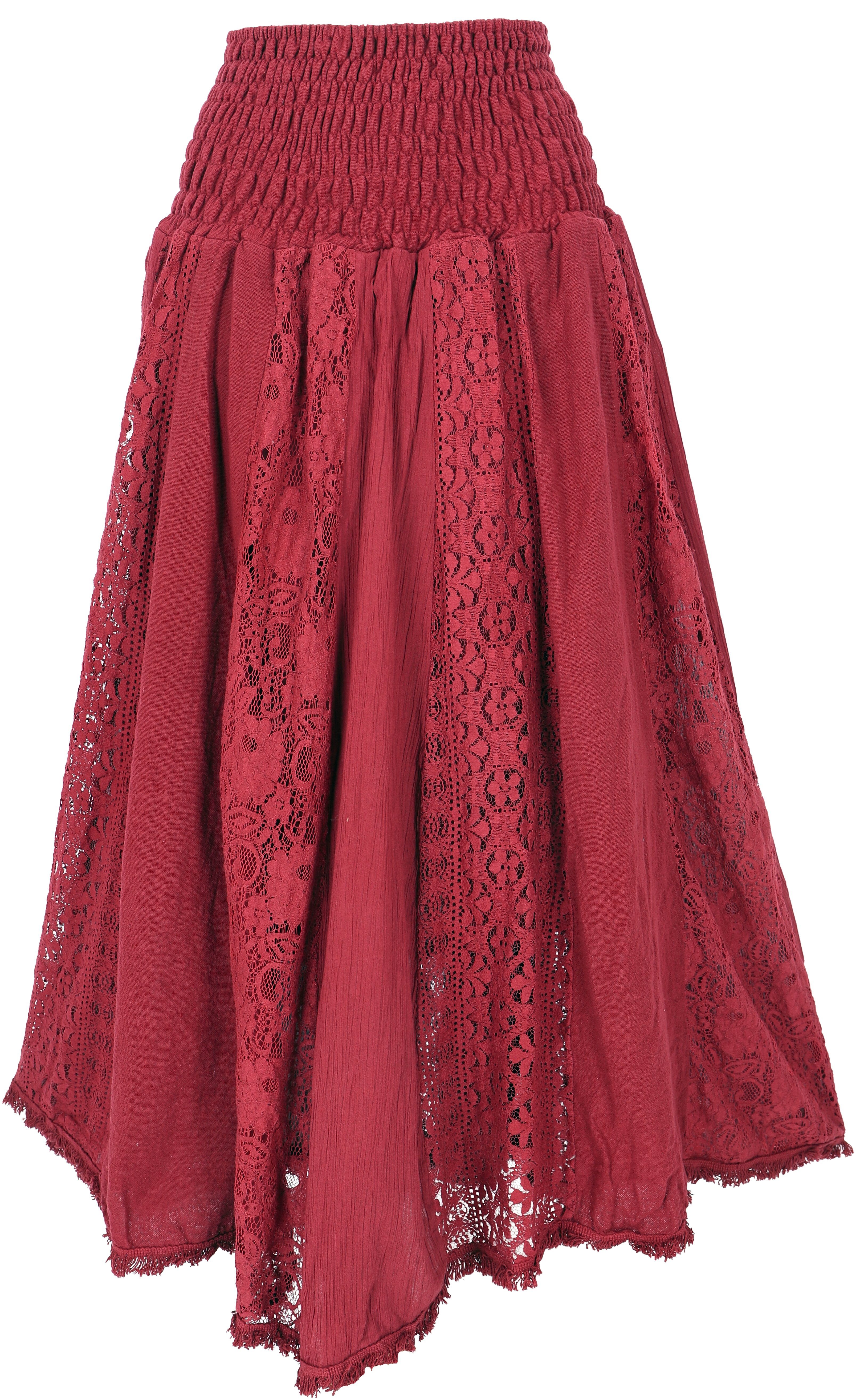 Guru-Shop Minirock Boho Spitzen Maxirock, Flamenco Rock, weiter.. alternative Bekleidung