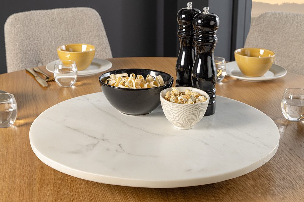 riess-ambiente Dekoteller SERVANT Ø50cm weiß - Marmor, rund, Lazy Susan (Einzelartikel, 1 St), 360° drehbar zum stilvollen Servieren – ideal für Esszimmer & Küche