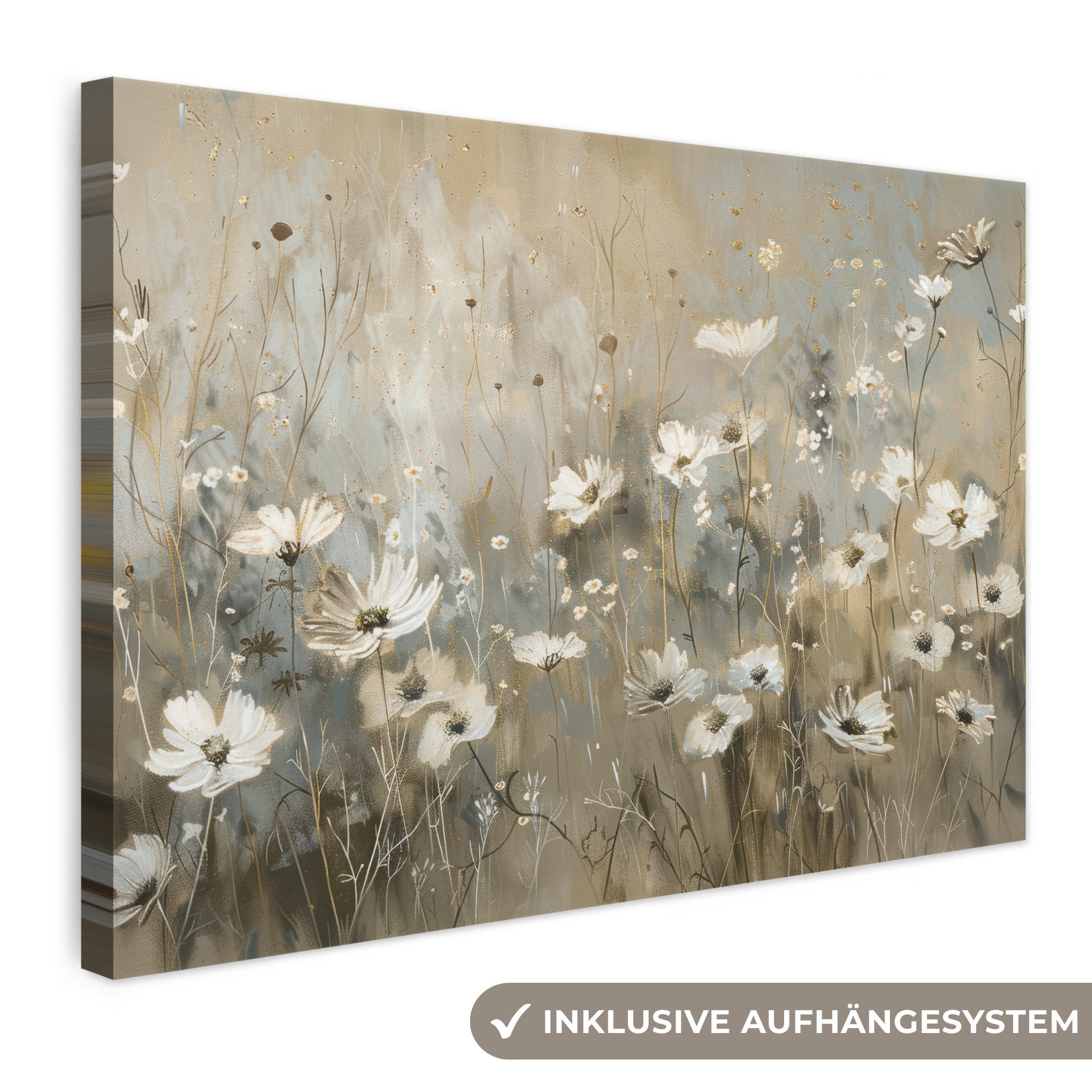 OneMillionCanvasses® Leinwandbild Blumen - Weiß - Natur - Grau - Modern, Fotodruck (1 St), Leinwand Bilder Klein, Wand Dekoration Aesthetic 30x20 cm