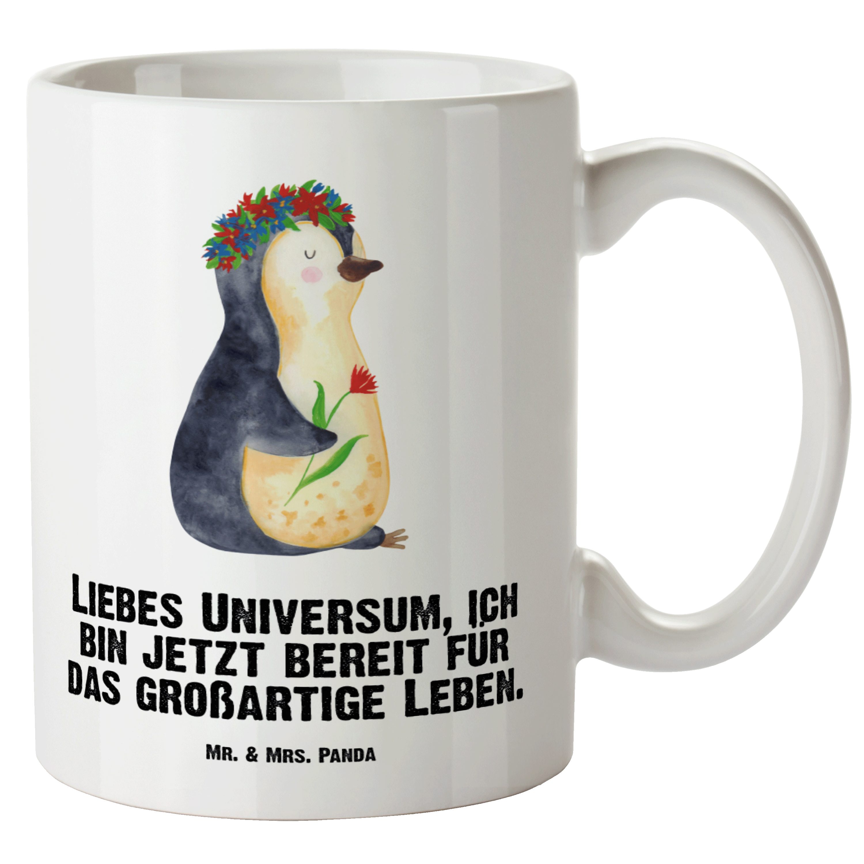 Mrs. & - - Kaffeetasse, Leben, Grosse Mr. Geschenk, Gro, Tasse XL Weiß Pinguin Blumenkranz Tasse Keramik Panda