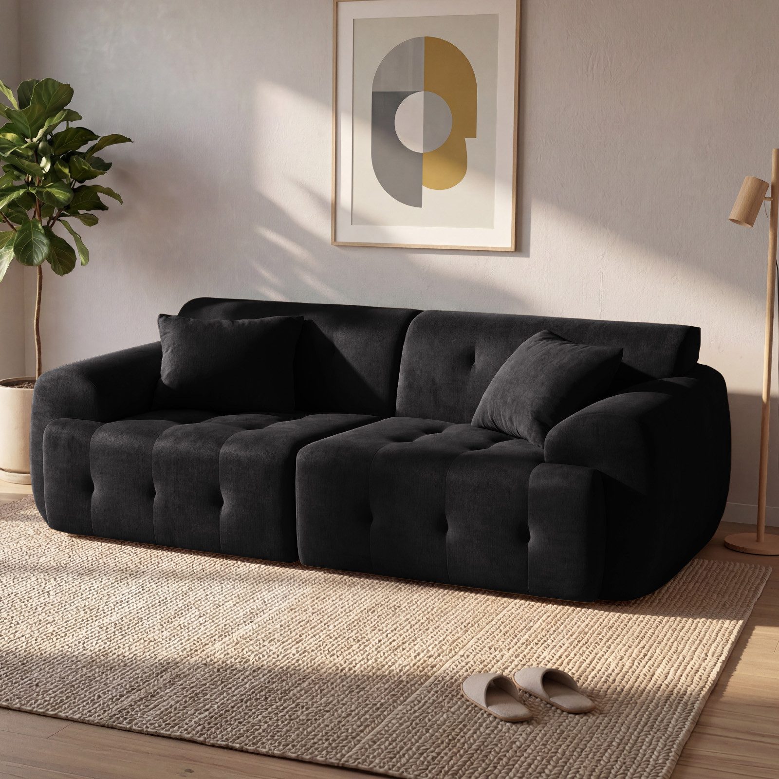 COMHOMA Sofa Ecksofa, Modulares Sofa, 2 Sitzer Bodensofa Couch mit Kissen Armlehne, für Wohnzimmer, vakuumverpackt