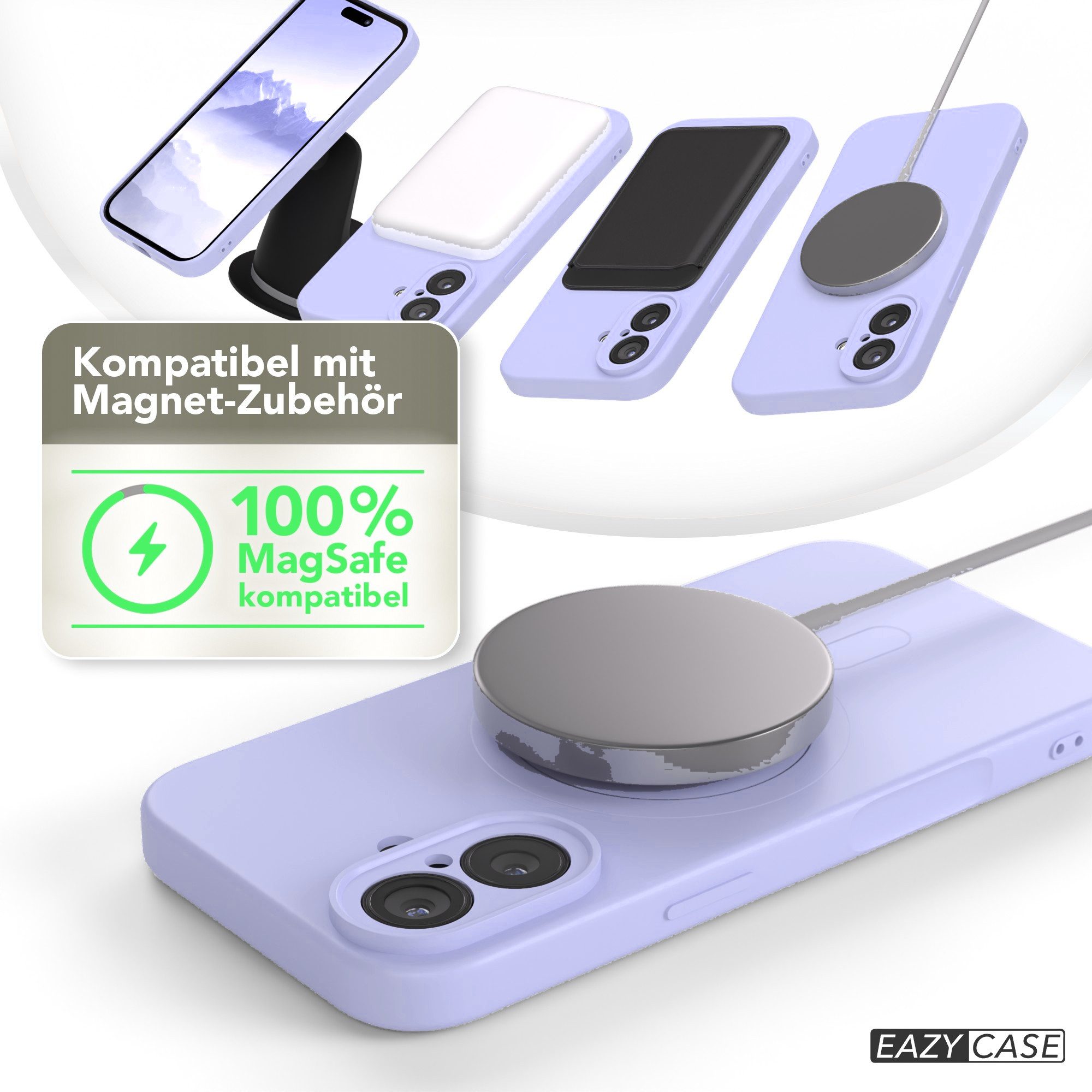 EAZY CASE Handyhülle für Apple iPhone 17 Hülle Silikon 6,3 Zoll, MagSafe Soft-Silikonhülle kabelloses Laden matte Oberfläche Blau Lila – Bild 5 von 5