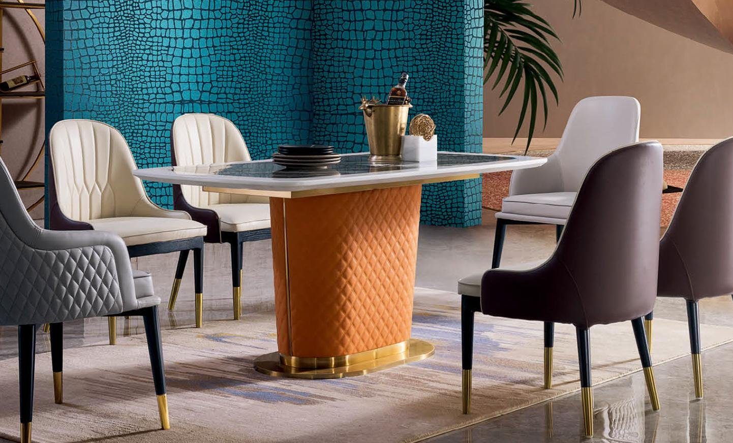 JVmoebel Essgruppe, esstisch garnitur designer esszimmer möbel tisch leder stuhl 6x stühle