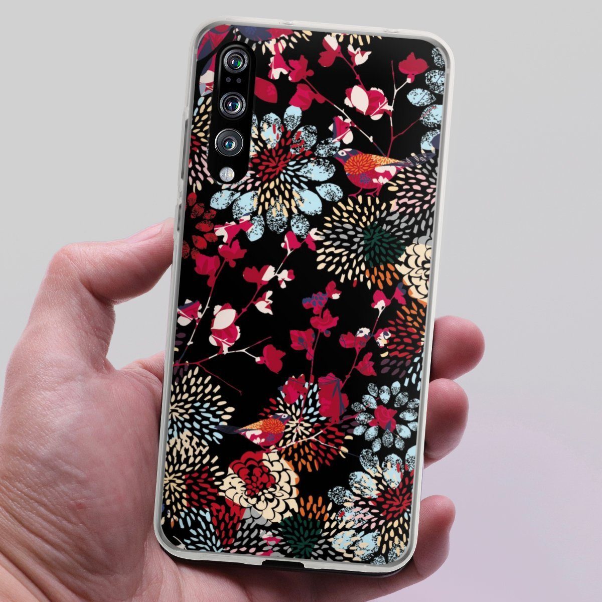 DeinDesign Handyhülle Blumen Design Abstrakt Dark Kimono, Huawei P20 Pro Silikon Hülle Bumper Case Handy Schutzhülle