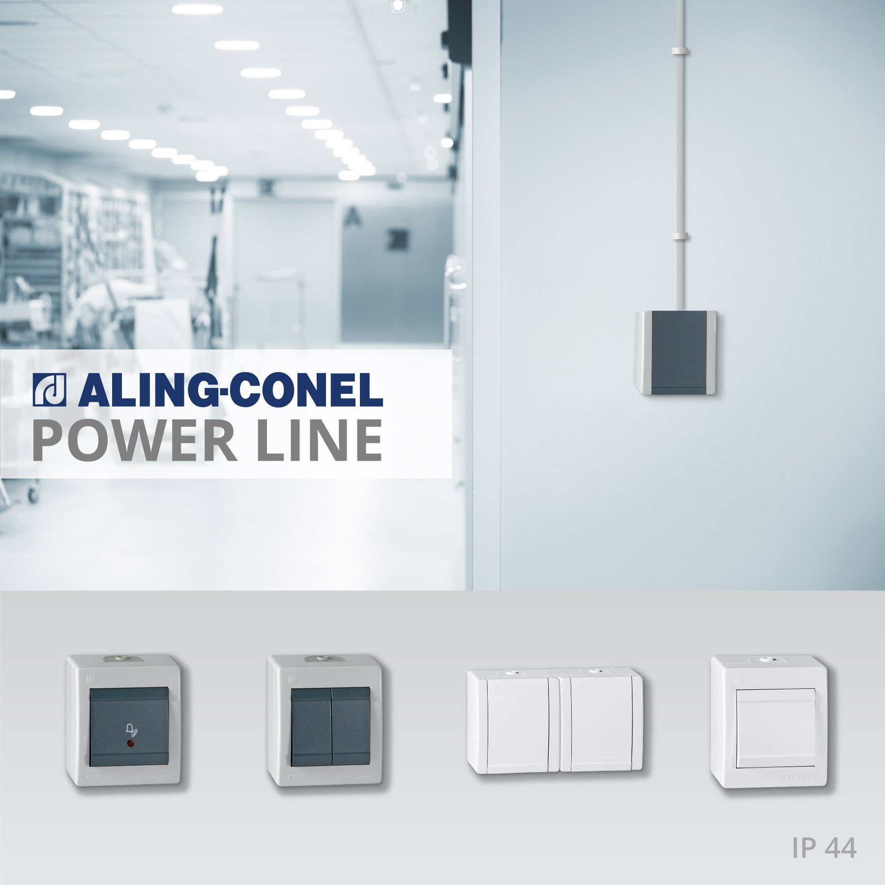 Power mit Aling Aufputz-Schalter Lichtschalter grau Conel 44 Glimmlampe (Packung), IP Line