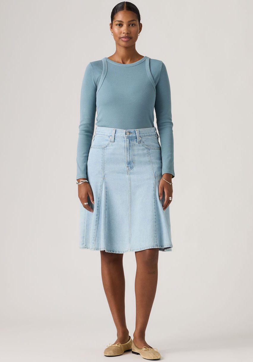 Levi's® Jeansrock GODET KNEE LENGTH SKIRT Midirock mit Falten