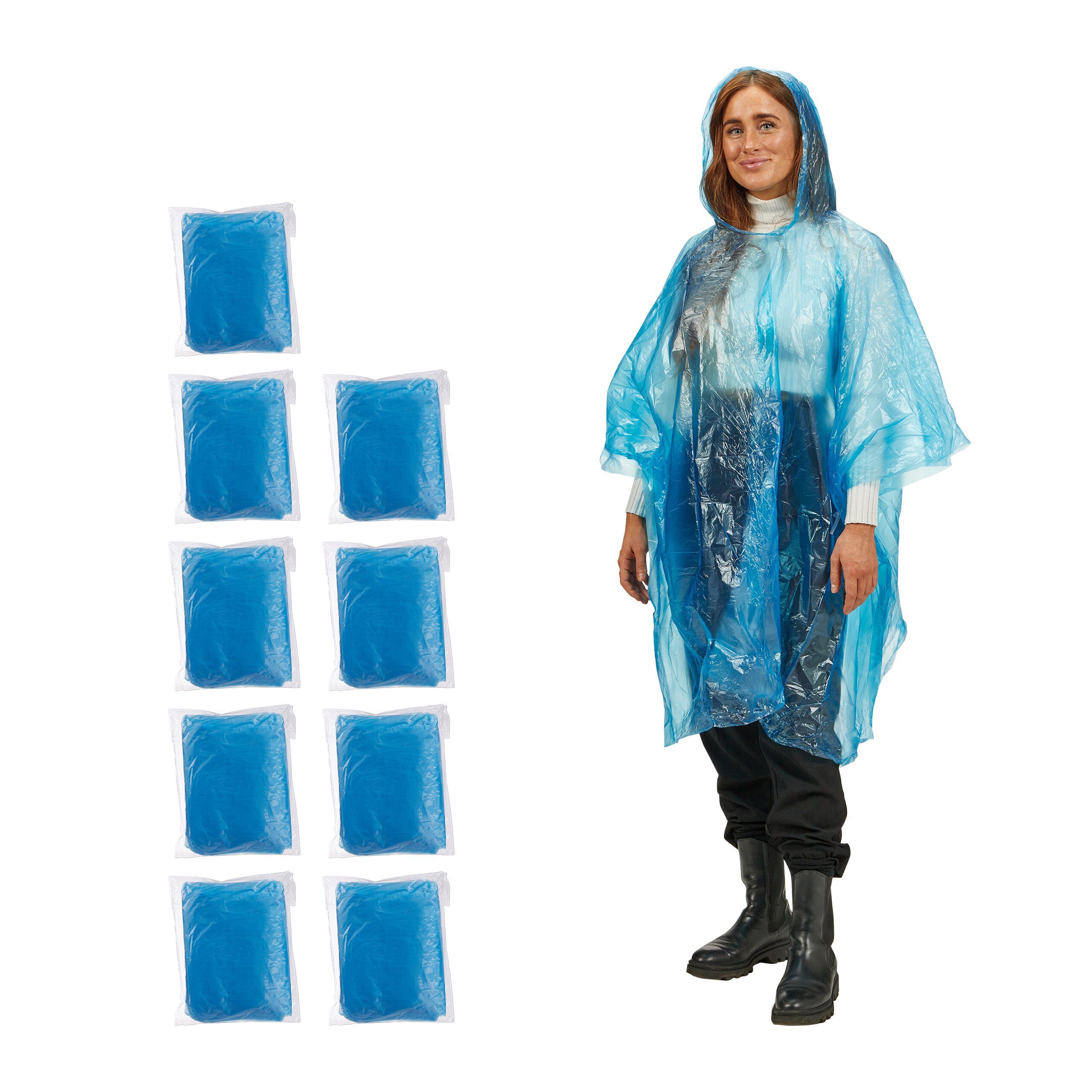 relaxdays Regenponcho Einweg Regenponcho 10er Set blau günstig online kaufen