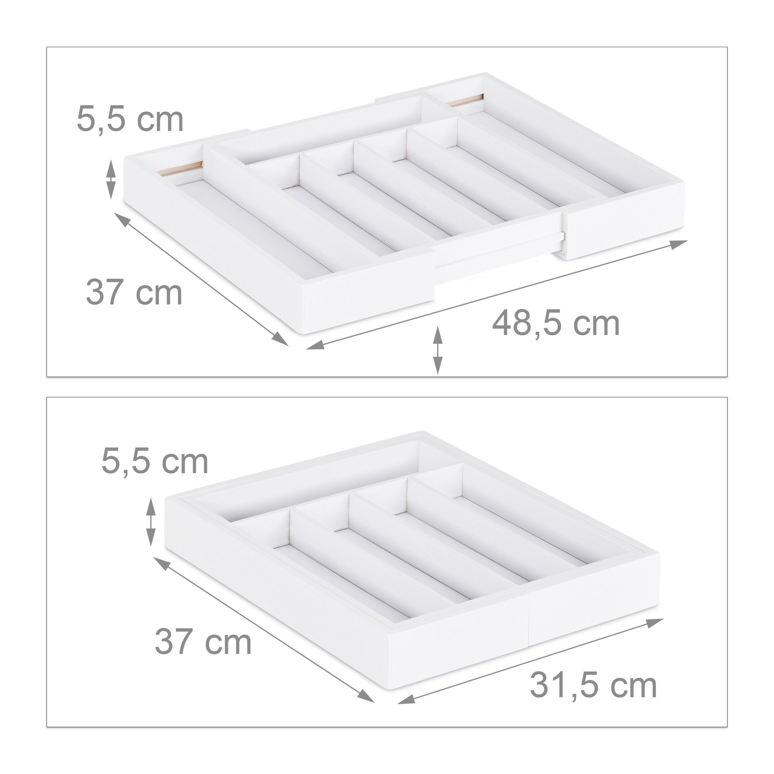 verstellbar Besteckkasten Besteckkasten relaxdays Weißer Bambus