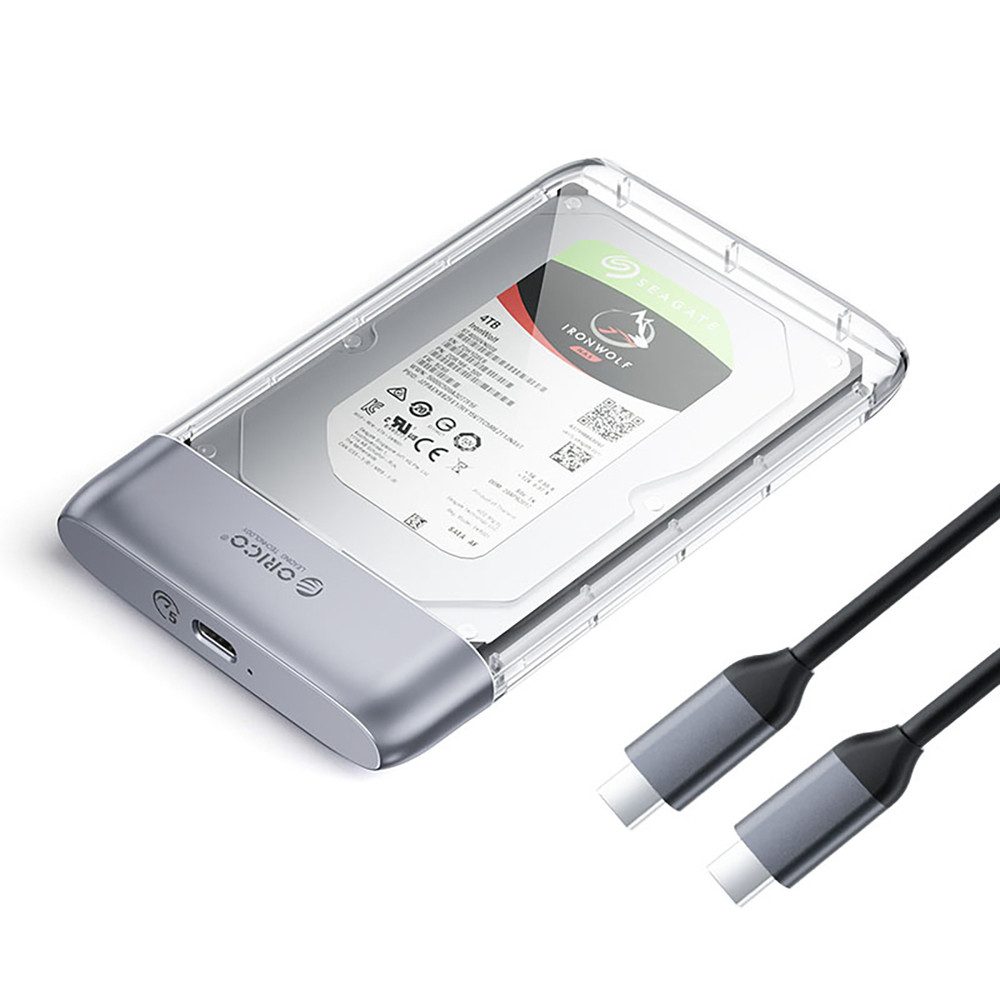 ORICO Festplatten-Gehäuse Laufwerksgehäuse Festplattenadapter Speichergehäuse, (Spar-Set, 1 St., 12,7 x 8 x 1,5 cm leicht), USB-C 5 Gbit/s, UASP & TRIM, bis 6 TB, transparent