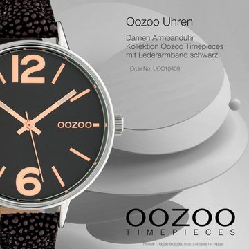 OOZOO Quarzuhr Oozoo Damen Armbanduhr schwarz braun, Damenuhr rund, mittel (ca. 36mm), Lederarmband schwarz, braun, Fashion