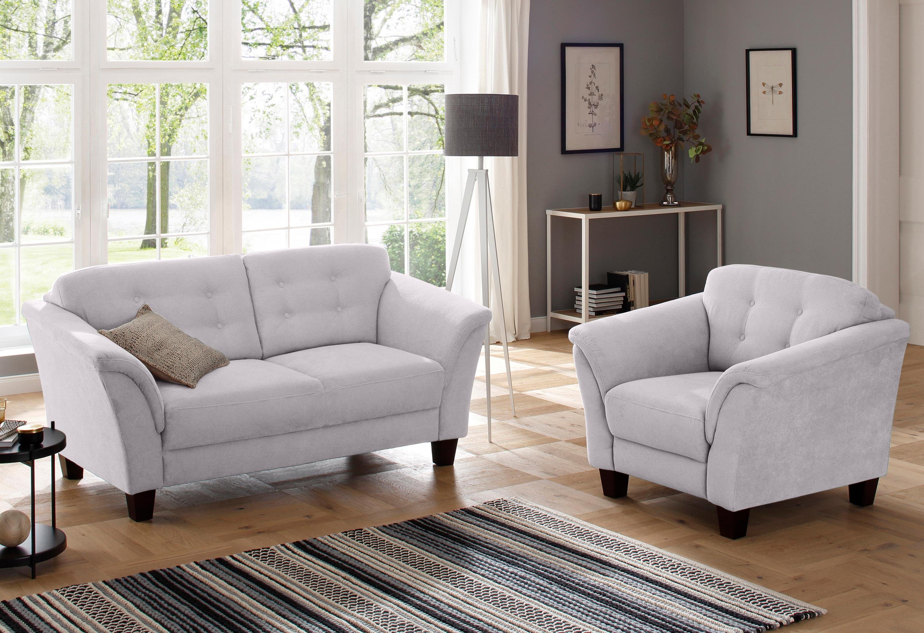 Home affaire 3-Sitzer Trondheim, mit Federkern, Knopfheftung im Rücken, Füße Buche