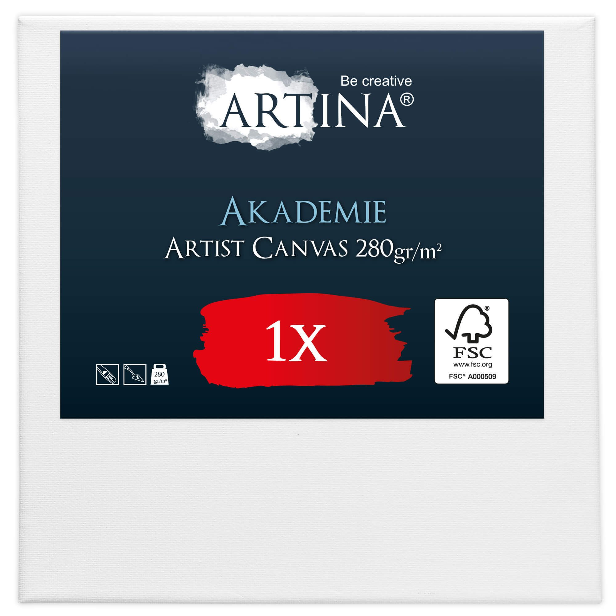 Artina Keilrahmen Keilrahmen Leinwand Akademie, 60x60cm, 100% Baumwolle Leinwände 280 g/m² für Acrylfarben Canvas