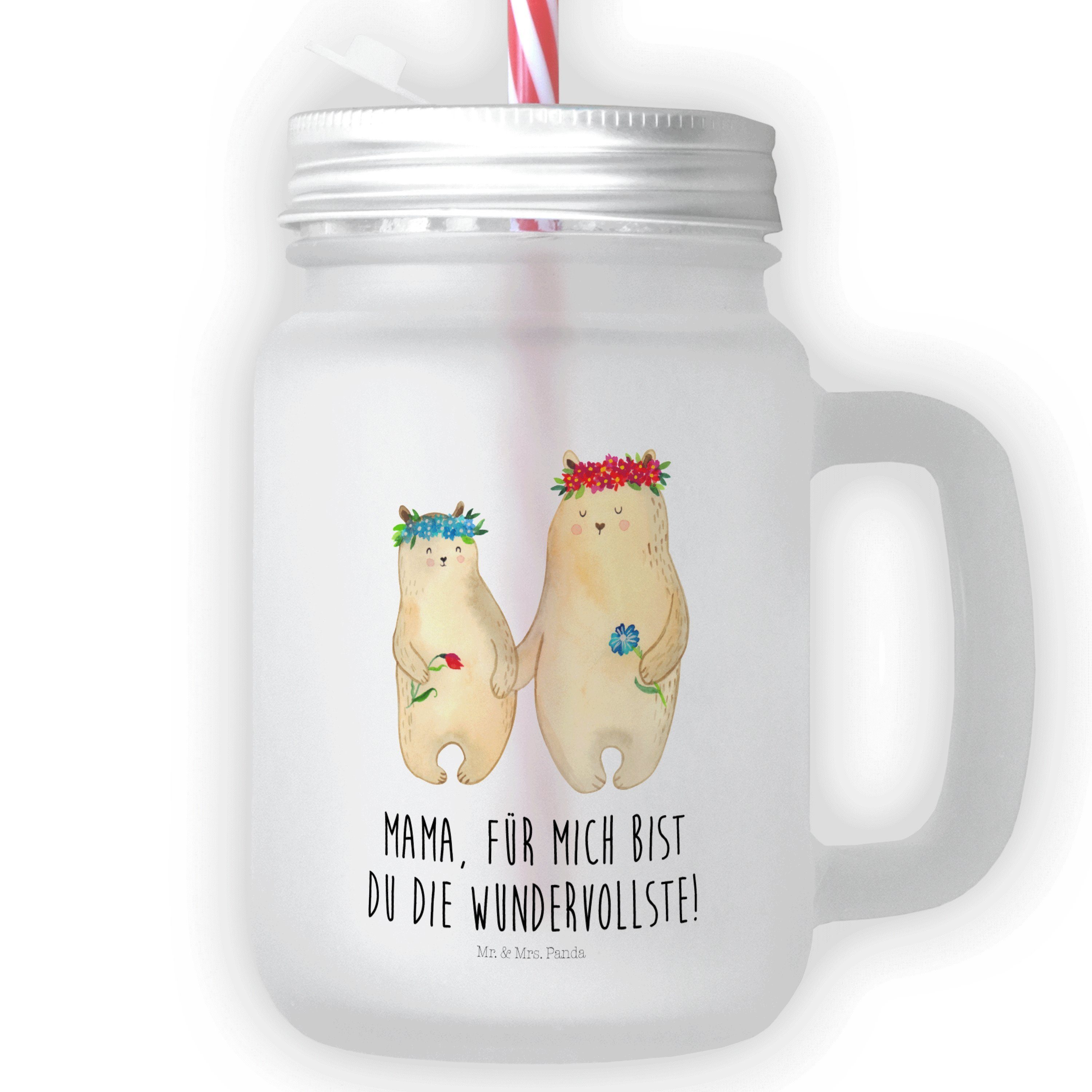 Mr. & Mrs. Panda mit Lieblingsm, Jar, - Blumenkranz Bären Transparent Premium Glas Glas - Geschenk, Mason