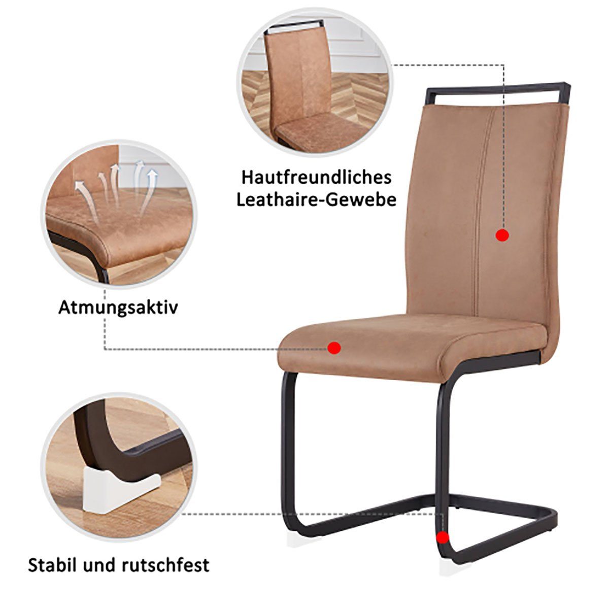 DOTMALL Esstisch-Set mit 4 Tischsitz Schwarz Stühlen, rechteckig braunen Braunes