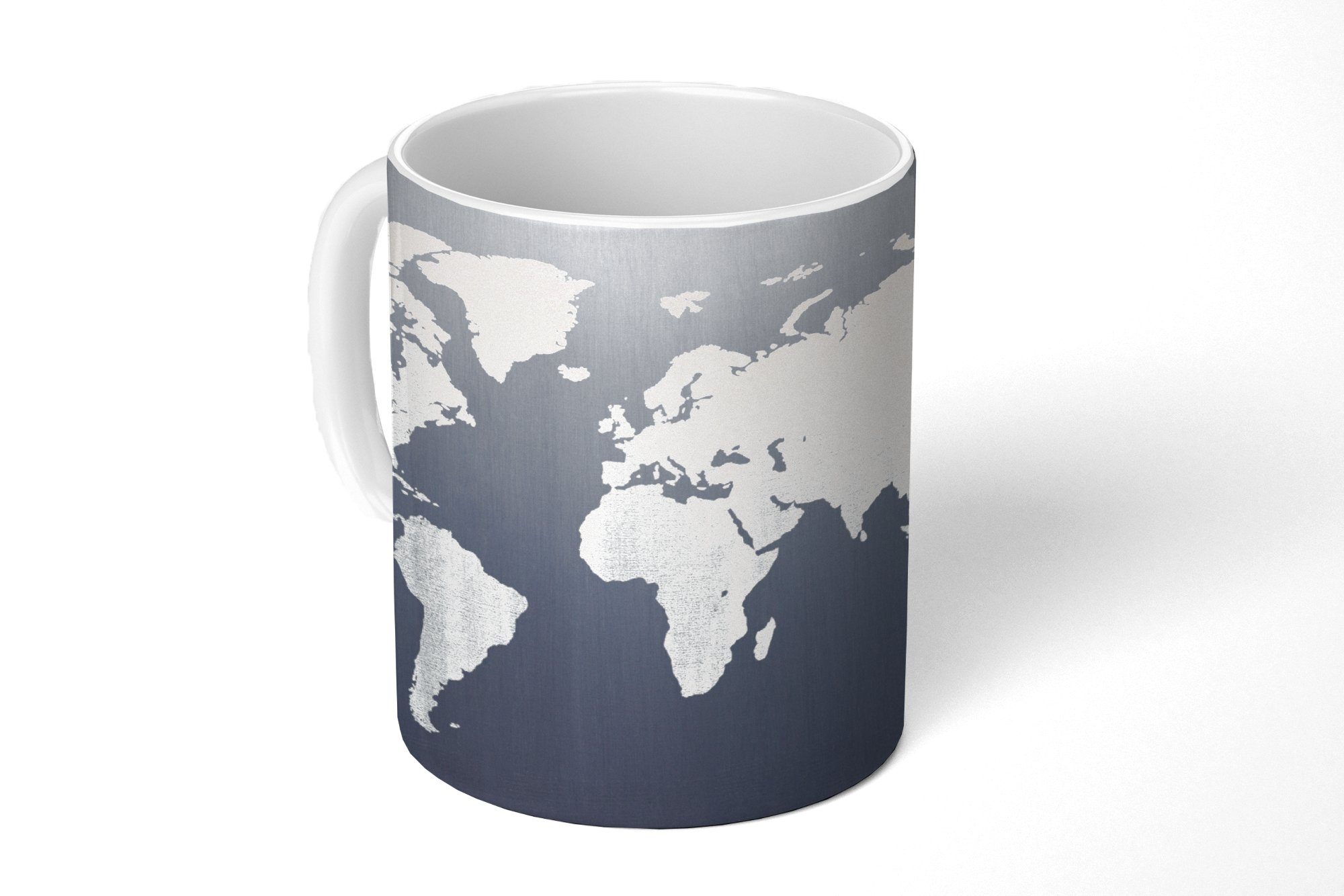 MuchoWow Tasse Weltkarte - Einfach - Schwarz - Weiß, 1-tlg., Keramik, Kaffeetassen, Teetasse, Becher, Kaffeebecher, Geschenk