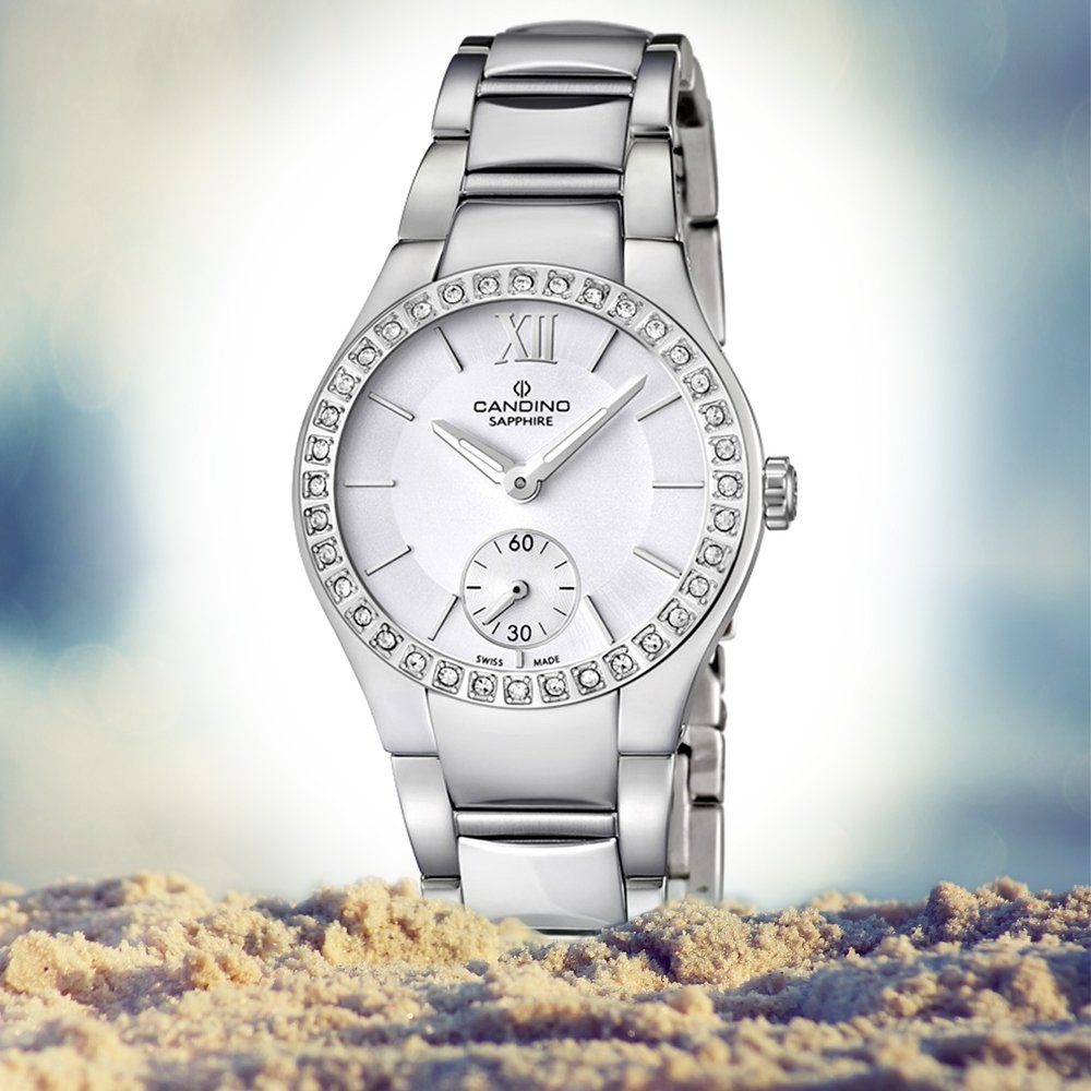 Quarzuhr Armbanduhr Damen Uhr Candino C4537/1, Candino Edelstahlarmband Damen Luxus rund, Quarzwerk silber,