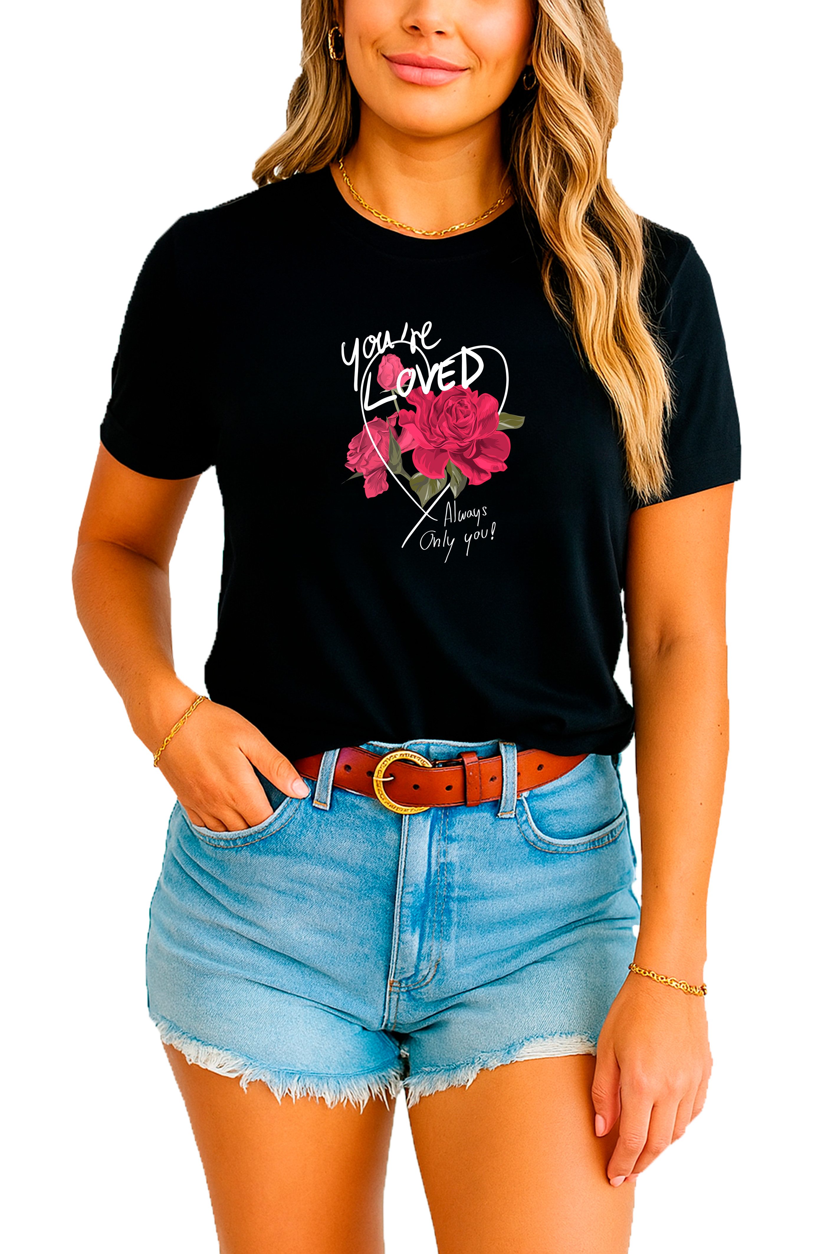 Banco T-Shirt Damen T-Shirt mit Blumen & Schriftzug Sommer Shirt, Kurzarm, günstig online kaufen