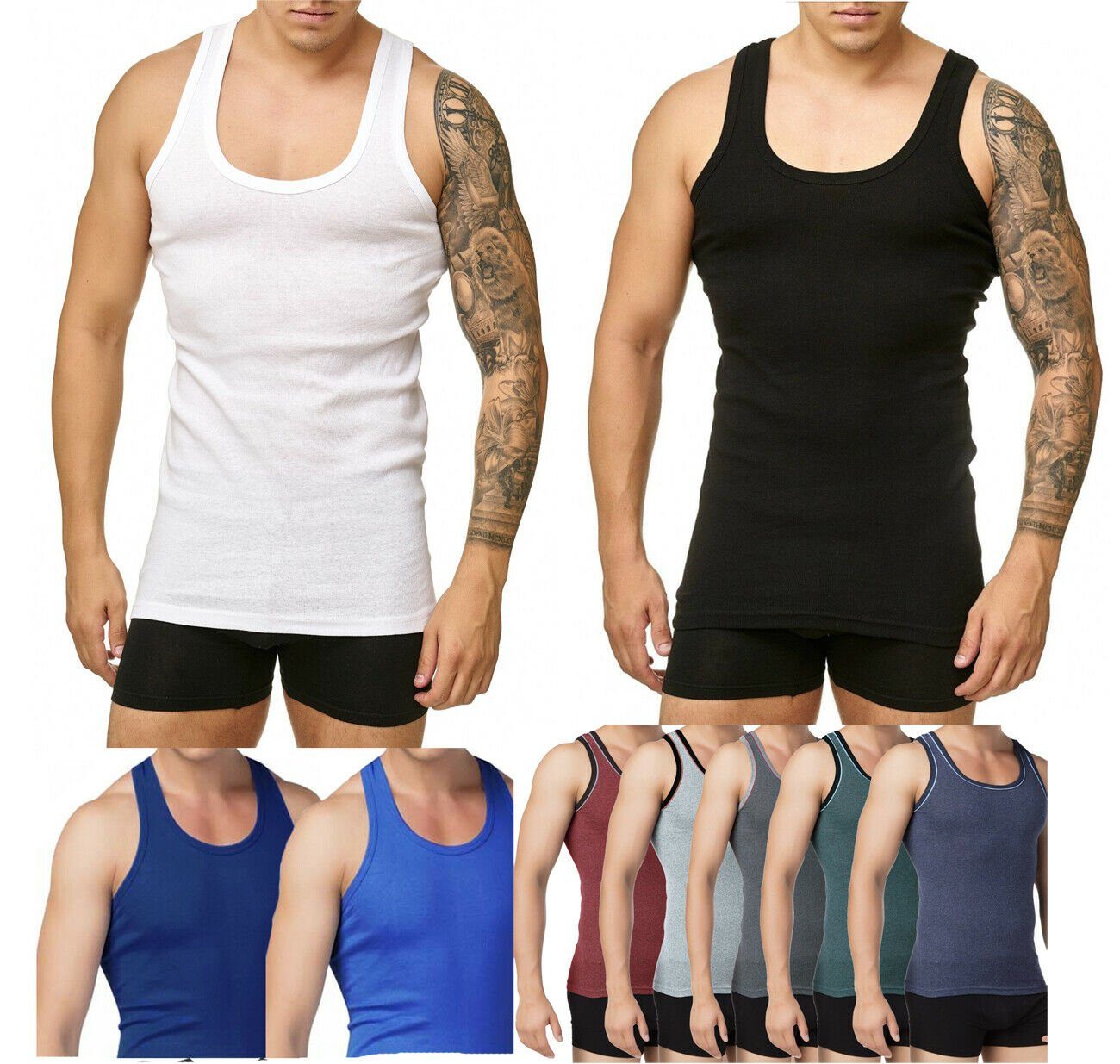 cwonlineshop Unterhemd Herren Unterhemd XXXL XXL Tank Schwarz Achselshirt M Stück), 100% L (4 Feinripp Baumwolle XL Top Weiß aus