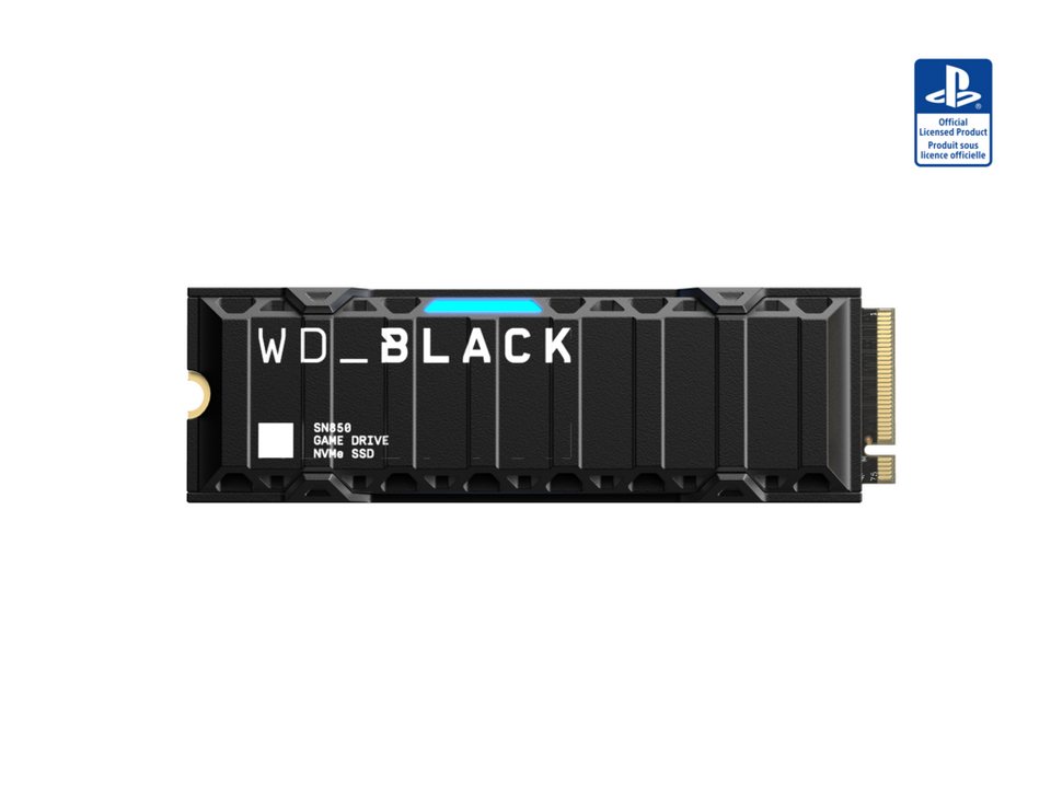 WD_Black SN850 NVMe™ SSD für PS5™-Konsolen mit Heatsink interne Gaming-SSD (2  TB) 7000 MB/S Lesegeschwindigkeit, 5300 MB/S Schreibgeschwindigkeit, Platz  für bis zu 50 Games mit bis zu 1 TB zusätzlicher Speicherkapazität