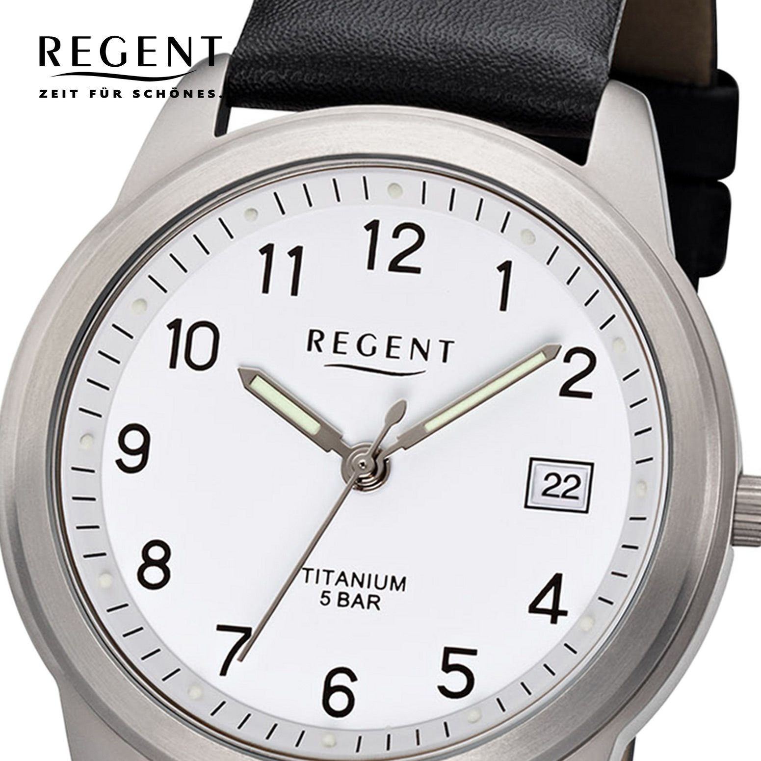 Regent Quarzuhr Regent Herren Uhr F-683 Leder Quarzwerk, Herren Armbanduhr  rund, mittel (ca. 36mm), Lederarmband
