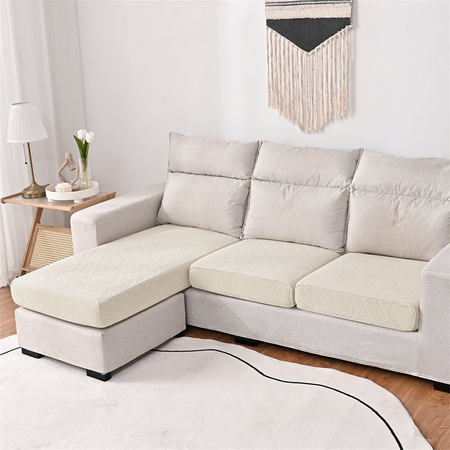 Sofahusse, HOMEIDEAS, Sofa Bezüge Couch Kissenbezüge für 1,2,3,4 Sitze Beige-Geometrie
