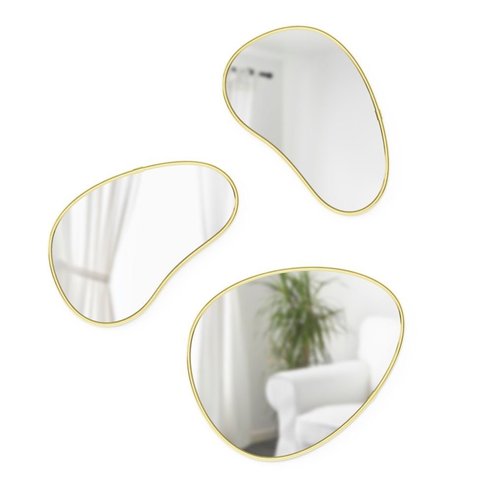 Umbra Wandspiegel Hubba Pebble (3er Set), Дзеркало mit Goldrahmen in organischer Form
