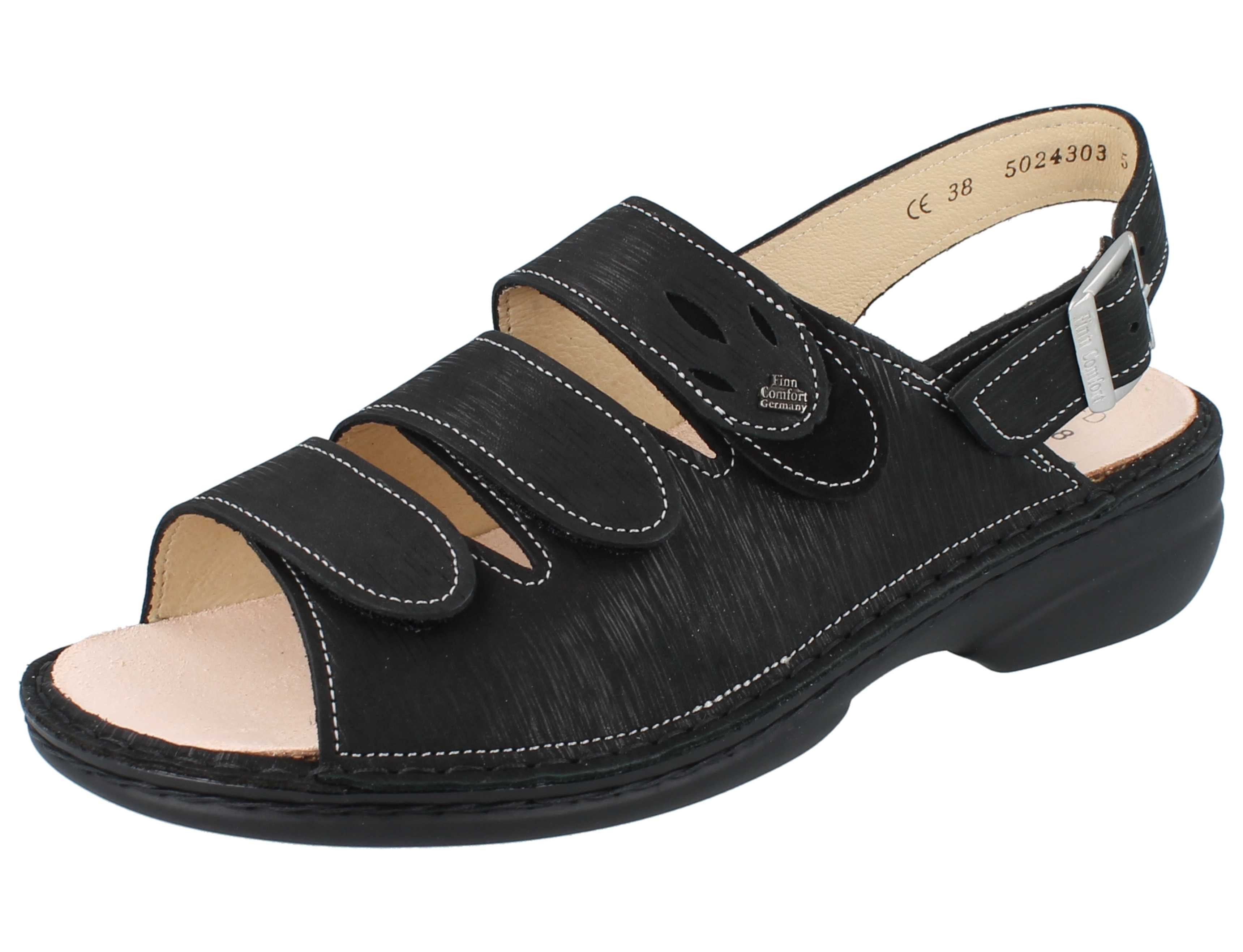 Finn Comfort FINN COMFORT Saloniki Damen Sandale schwarz Nubukleder - Größe: 38 Sandale Wechselfußbett