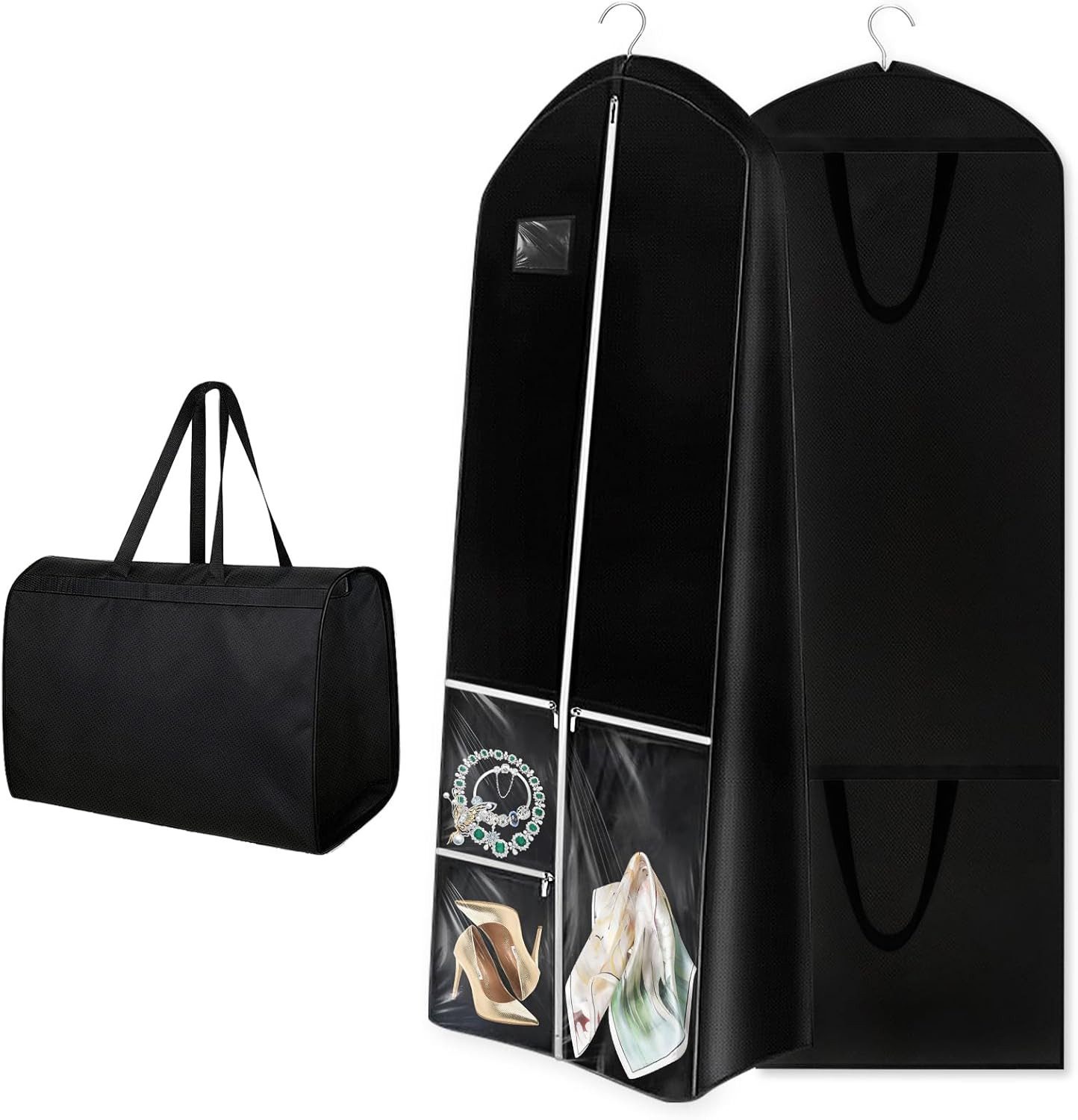 Zaewry Kleidersack Lang 180×60 cm, Faltbare Kleiderhülle mit 4 Taschen, mit Griffen