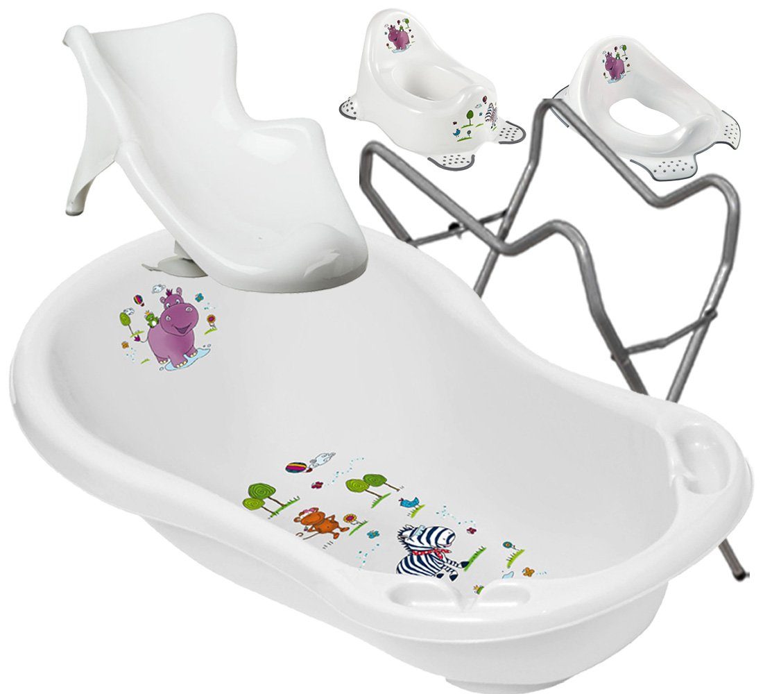 Top-Innovativ Babybadewanne SET Premium-Set), Europe Sitz in +Topf Grau Ständer** – 84 Wanne Gestell HIPPO + (Made **Wanne Aufsatz Teile Weiss - cm, + +WC 4 + Babybadeset