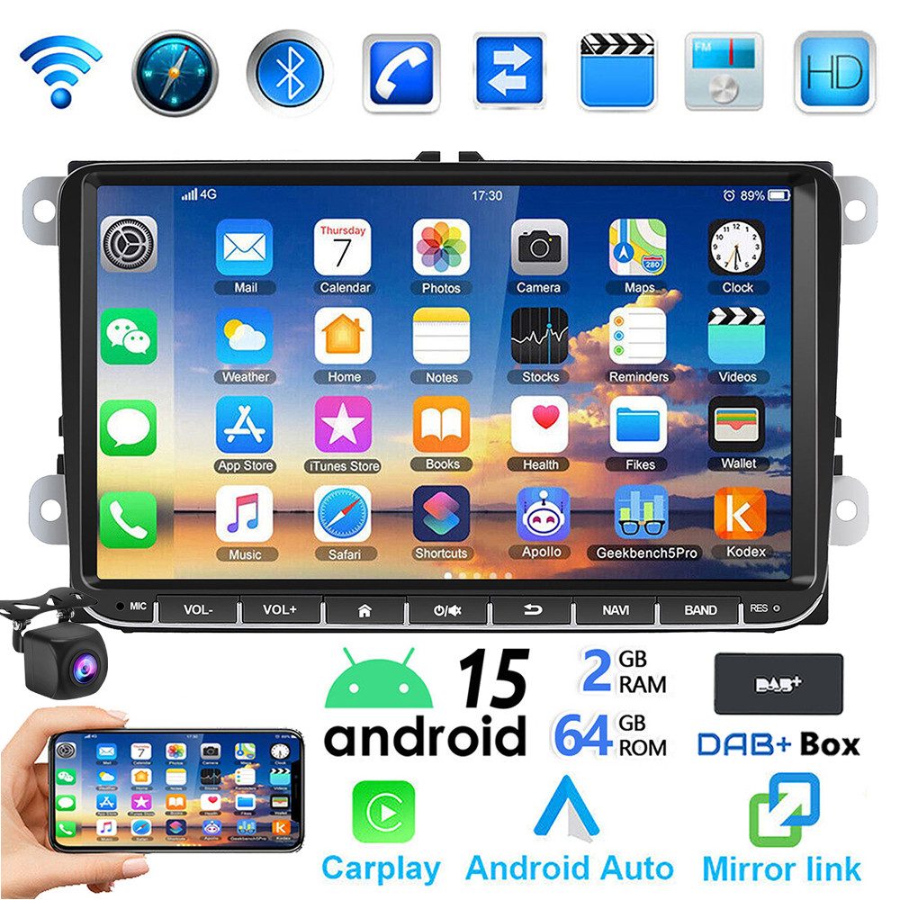 ESSGOO 9" Android 14 Carplay Für VW GOLF 5 6 Passat Caddy Touran EOS Polo 6R Autoradio (DAB+ (optional), FM, RDS, Android Auto GPS Navi WIFI FM Bluetooth RDS Touchscreen USB EQ)
