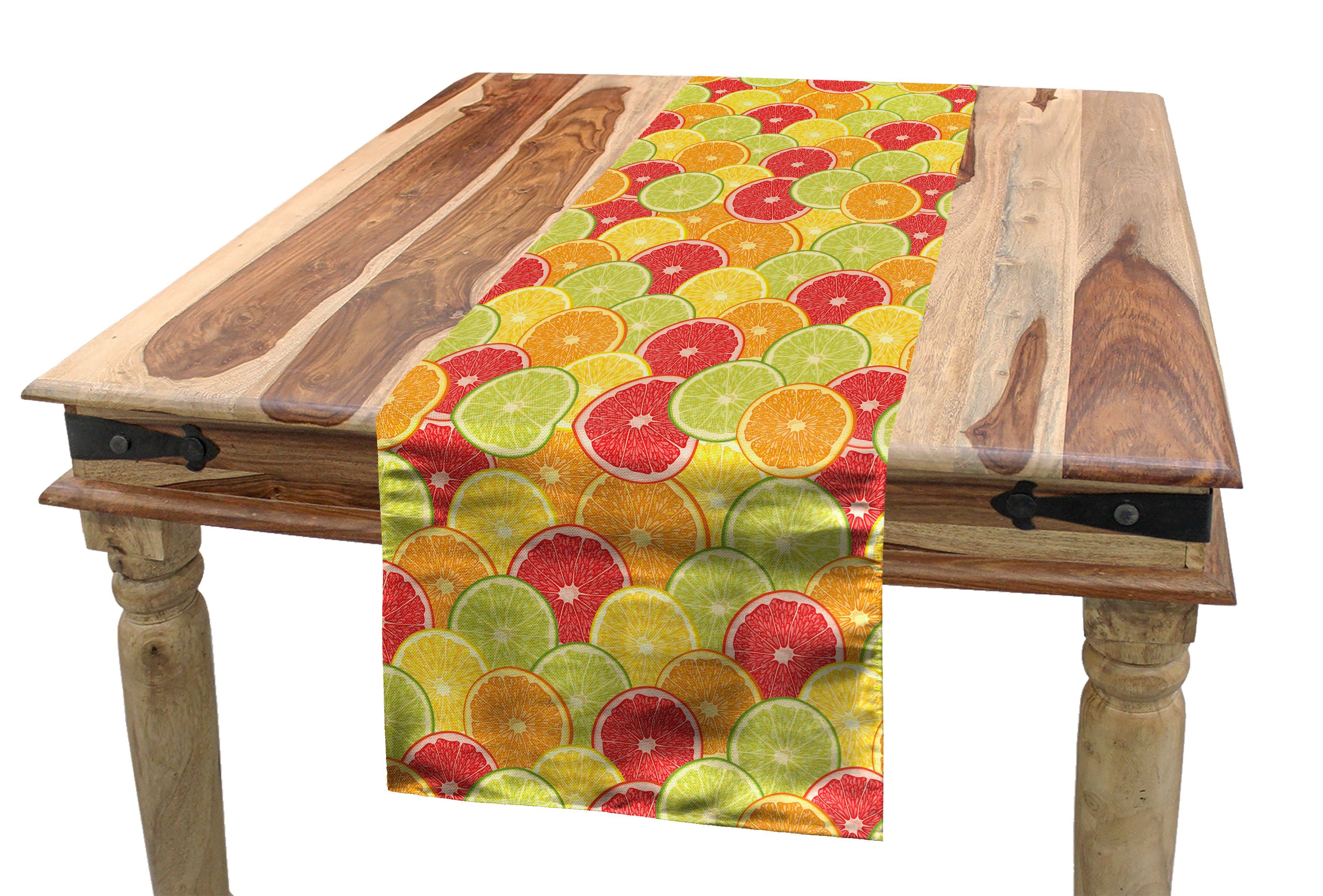 Abakuhaus Tischläufer Esszimmer Küche Rechteckiger Dekorativer Tischläufer, Bunt Orange Zitrone Früchte