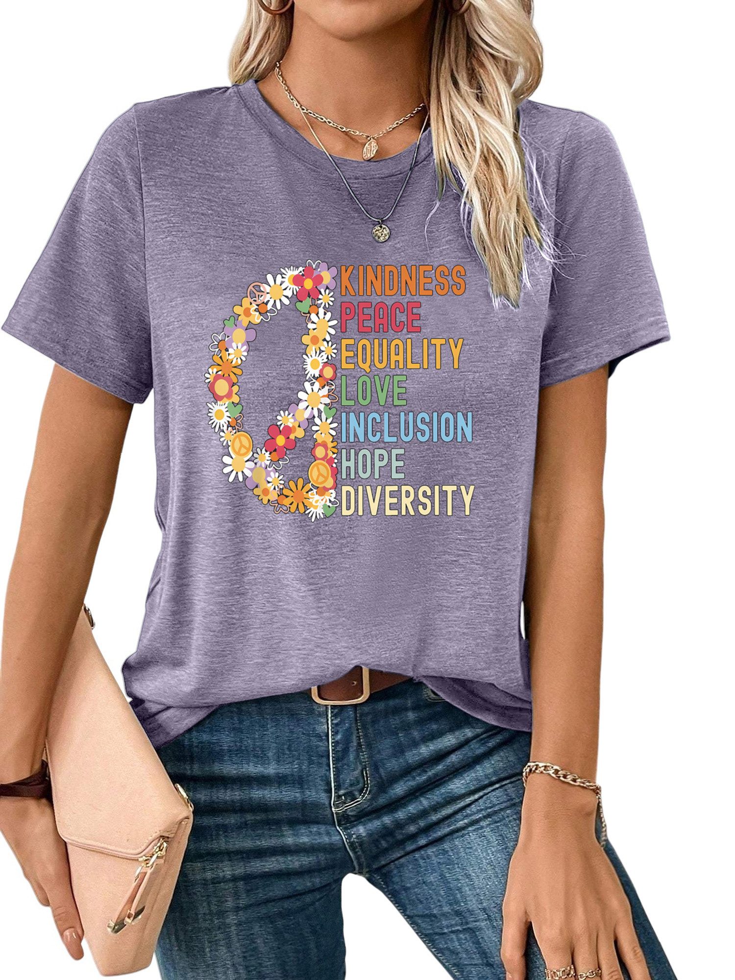PYL Rundhalsshirt Damen Sommer Kurzarmbluse Gänseblümchen günstig online kaufen