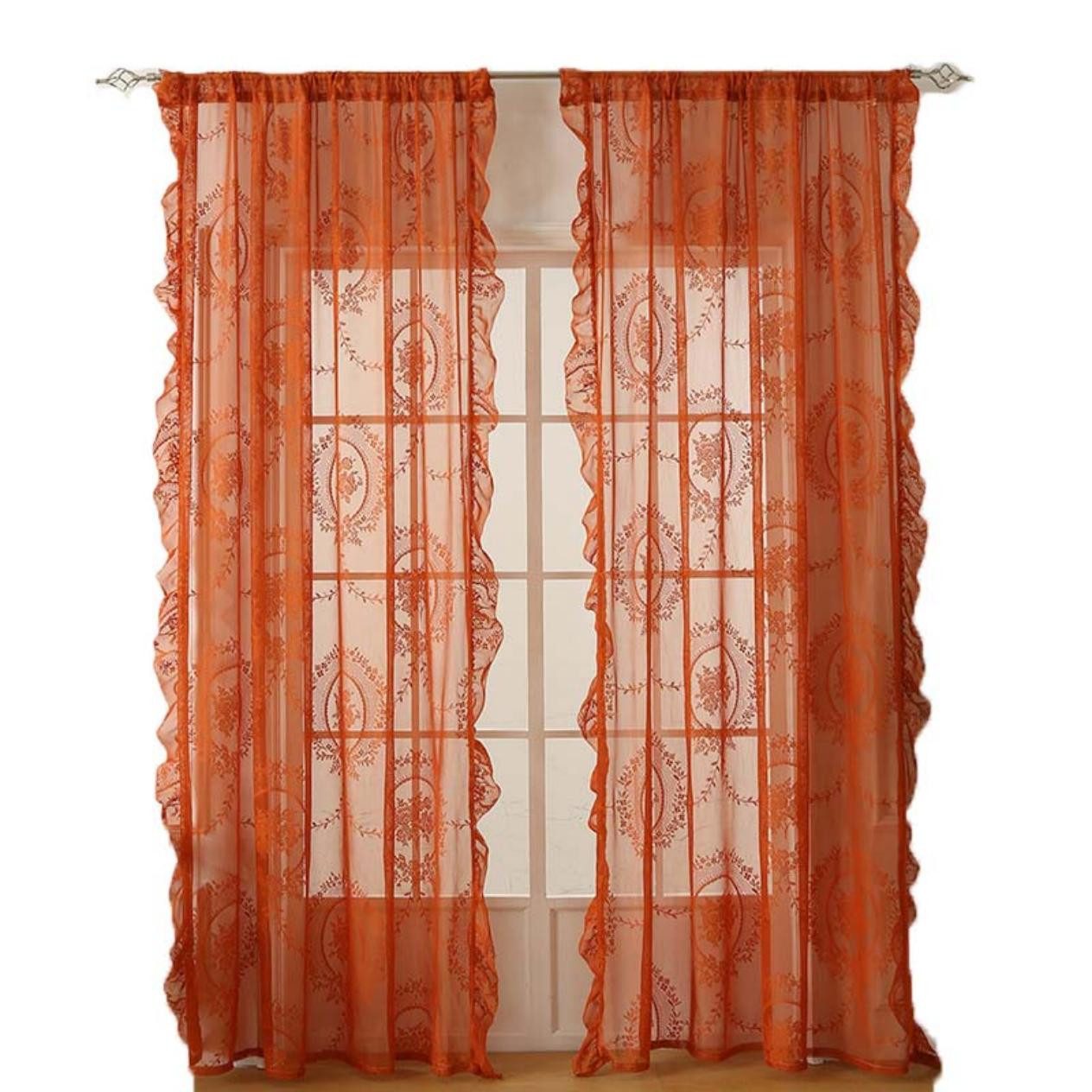 Minicloss Gardine Spitzenvorhänge, Vintage Blumenstickerei Vorhang mit Rüsc günstig online kaufen