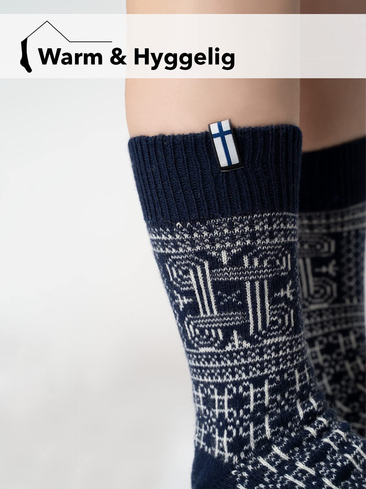 HomeOfSocks Socken 60% Wollsocken Finnland Flagge & Glückssymbol Hannunvaakuna Motiv, Finnland Flagge – Bild 3 von 5
