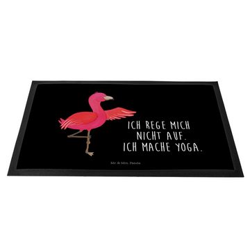 Fußmatte Flamingo Yoga - Schwarz - Geschenk, Yoga-Übung, Türvorleger, Schmutzf, Mr. & Mrs. Panda, Höhe: 0.6 mm