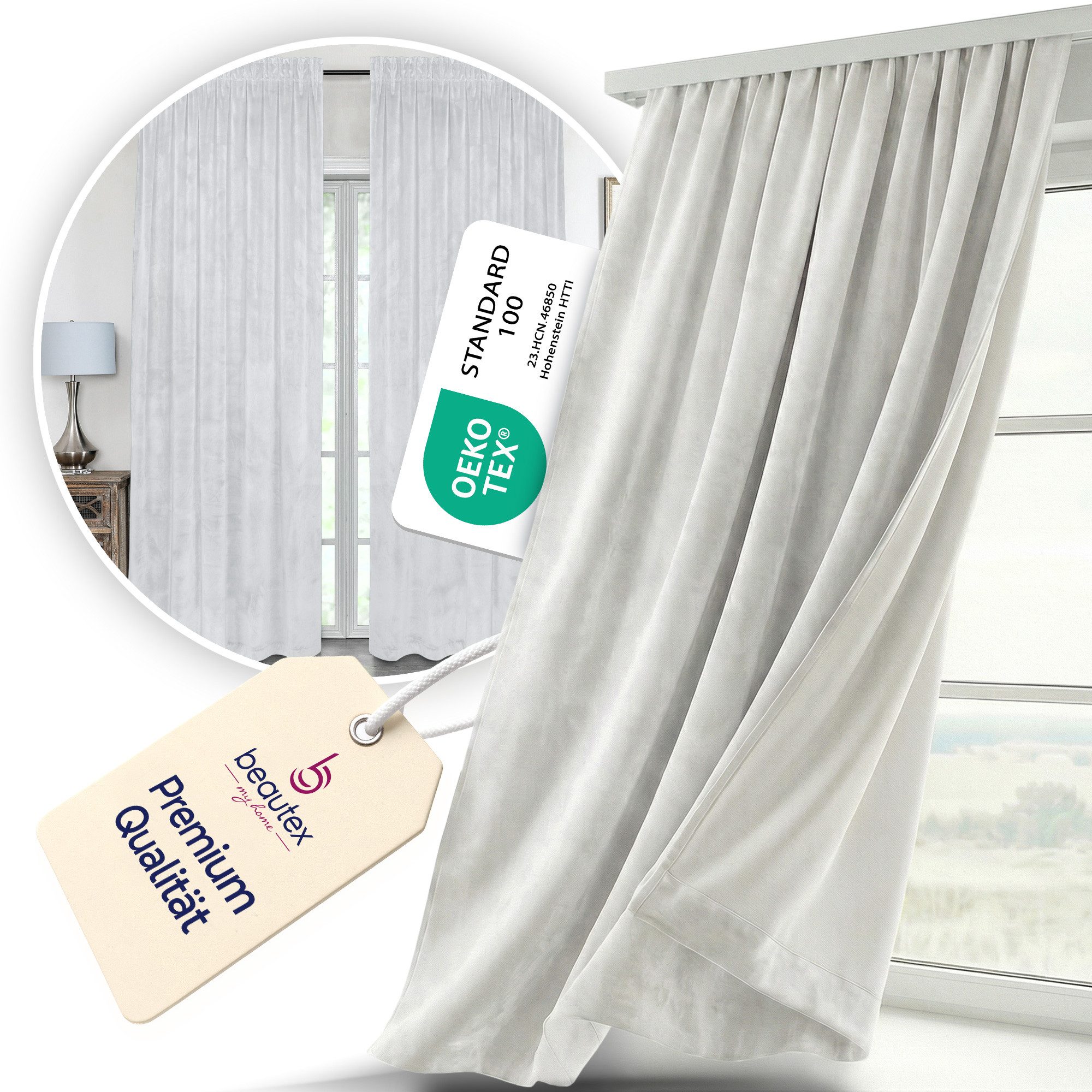 Beautex Verdunkelungsvorhang Samt Vorhang Kräuselband U-Band Gardine Velvet abdunkelnd (1 St), Hakenaufhängung, abdunkelnd, Weicher Samtstoff, lichtmindernd, pflegeleicht, blickdicht