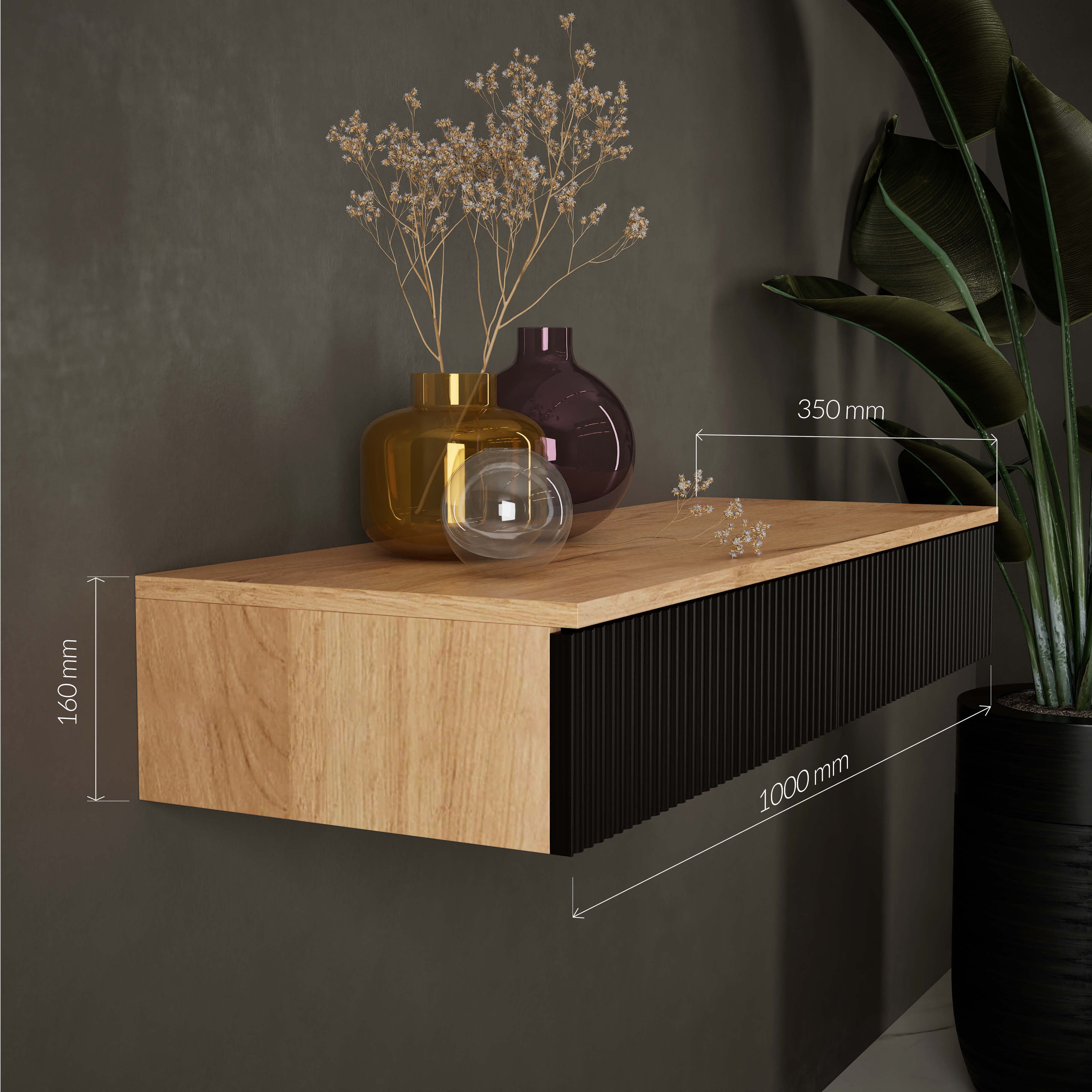 Planetmöbel Konsolentisch AMYRA Flurtisch mit Schublade (Wandmontage, 100 x 16 x 35 cm, 1-St., Gold Eiche - Schwarz), Wand-Konsole für Garderobe, Flur und Schmi – Bild 5 von 5
