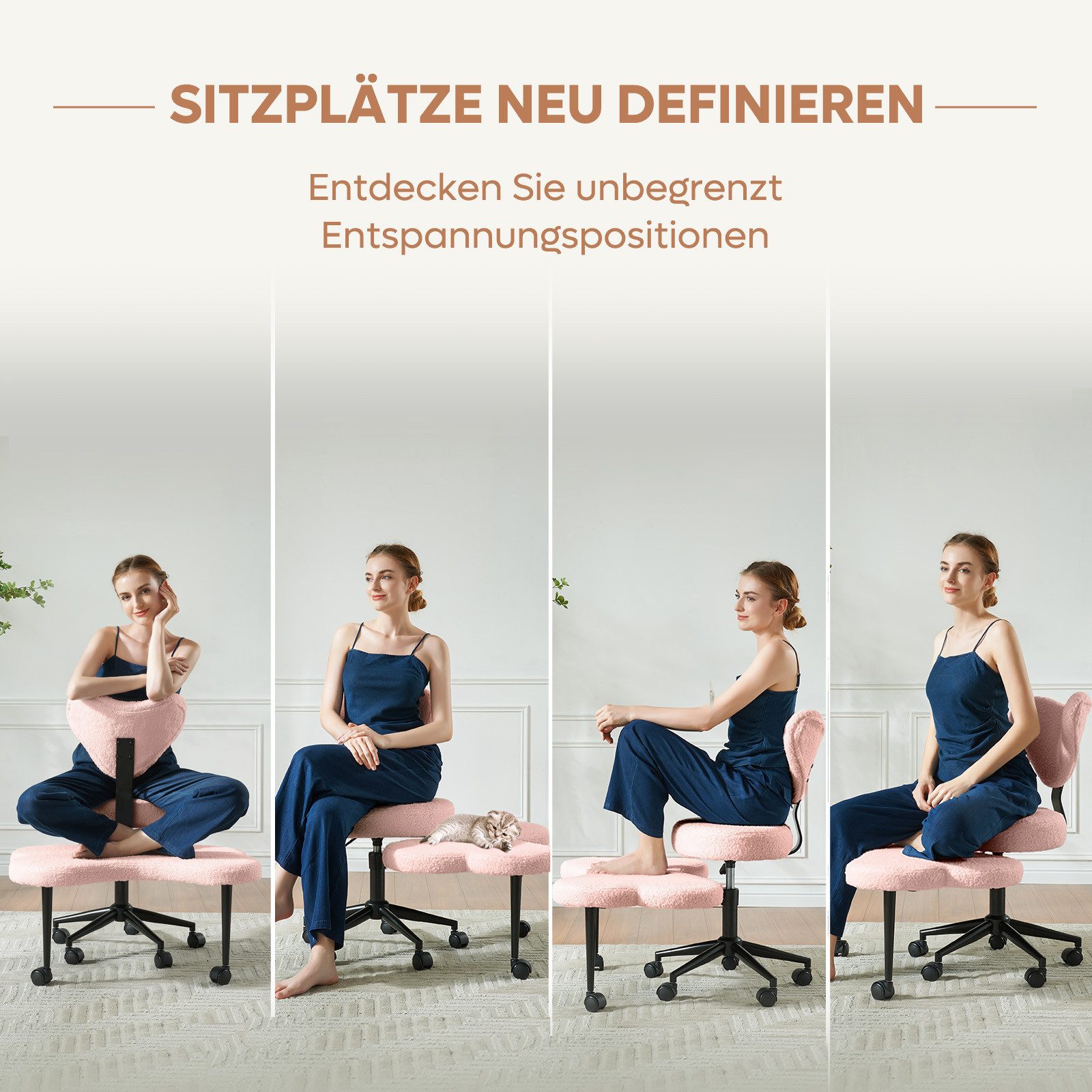 Pinmoco Polsterstuhl Pinmoco Bürostuhl mit höhenverstellbaren Rollen, rosa günstig online kaufen