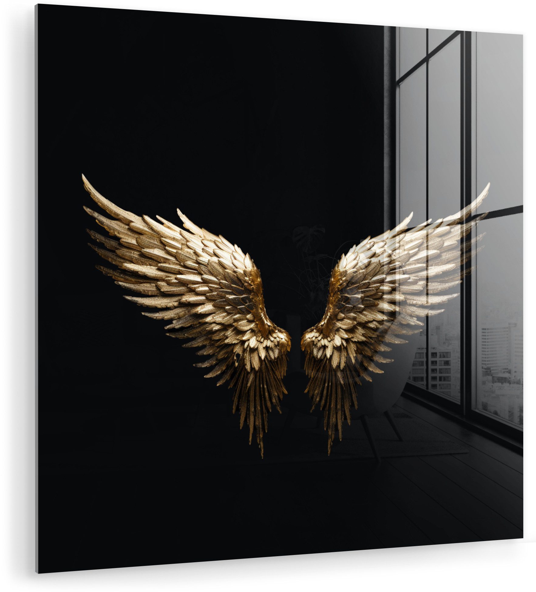 MuchoWow Acrylglasbild Flügel - Engel - Gold - Schwarz - Abstrakt, Inkl. Au günstig online kaufen