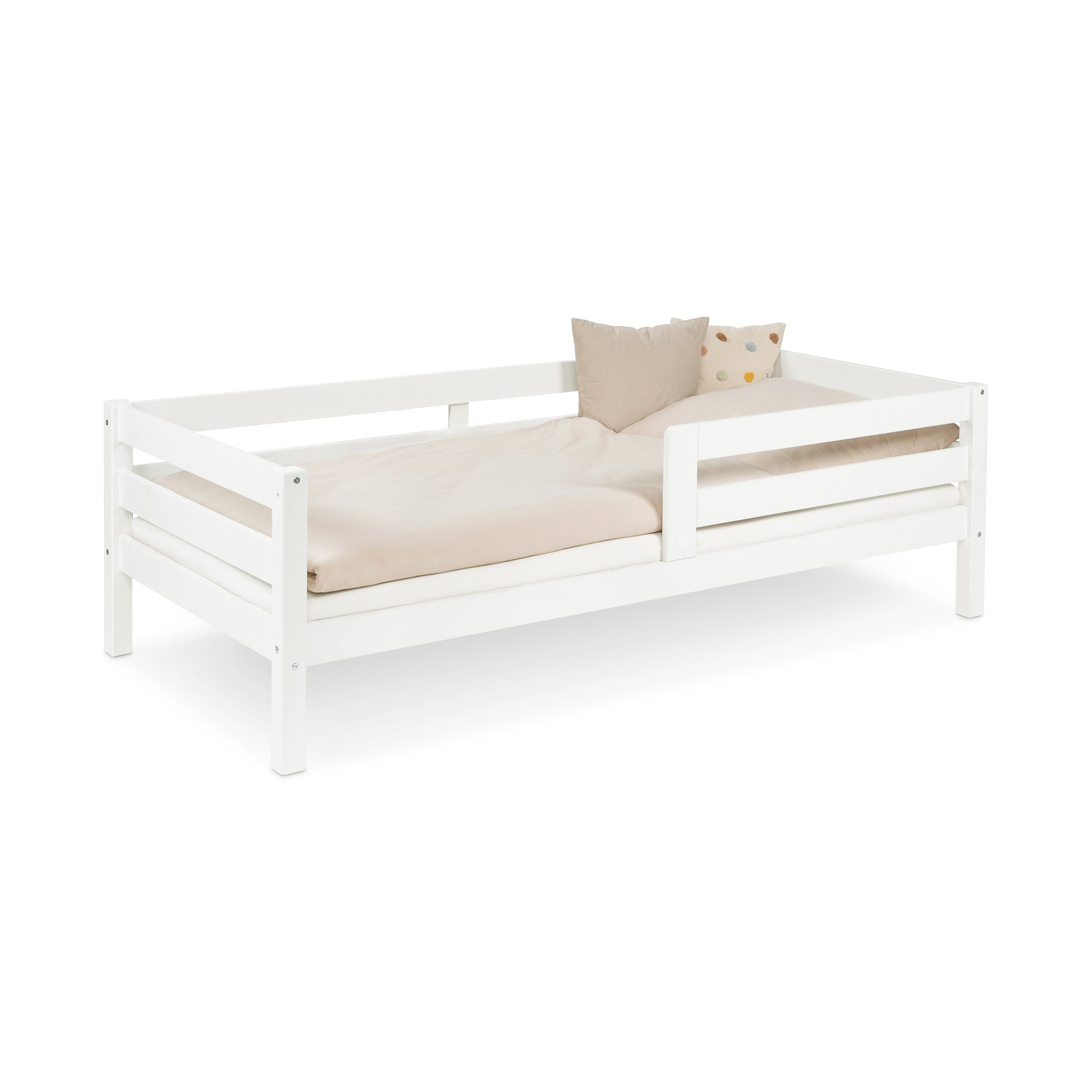 Ehrenkind Kinderbett Sona aus massivem Kiefernholz mit Rausfallschutz (Jugendbett kn weiß, Kinder Bett), Kinderbett 90x200 cm