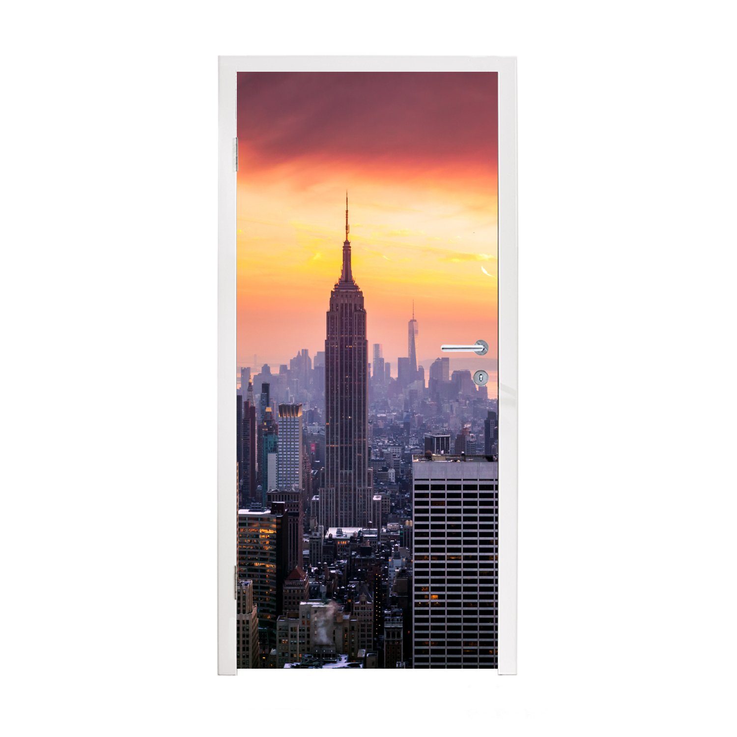 MuchoWow Türtapete Sonnenuntergang über dem Empire State Building, Matt, bedruckt, (1 St), Fototapete für Tür, Türaufkleber, 75x205 cm