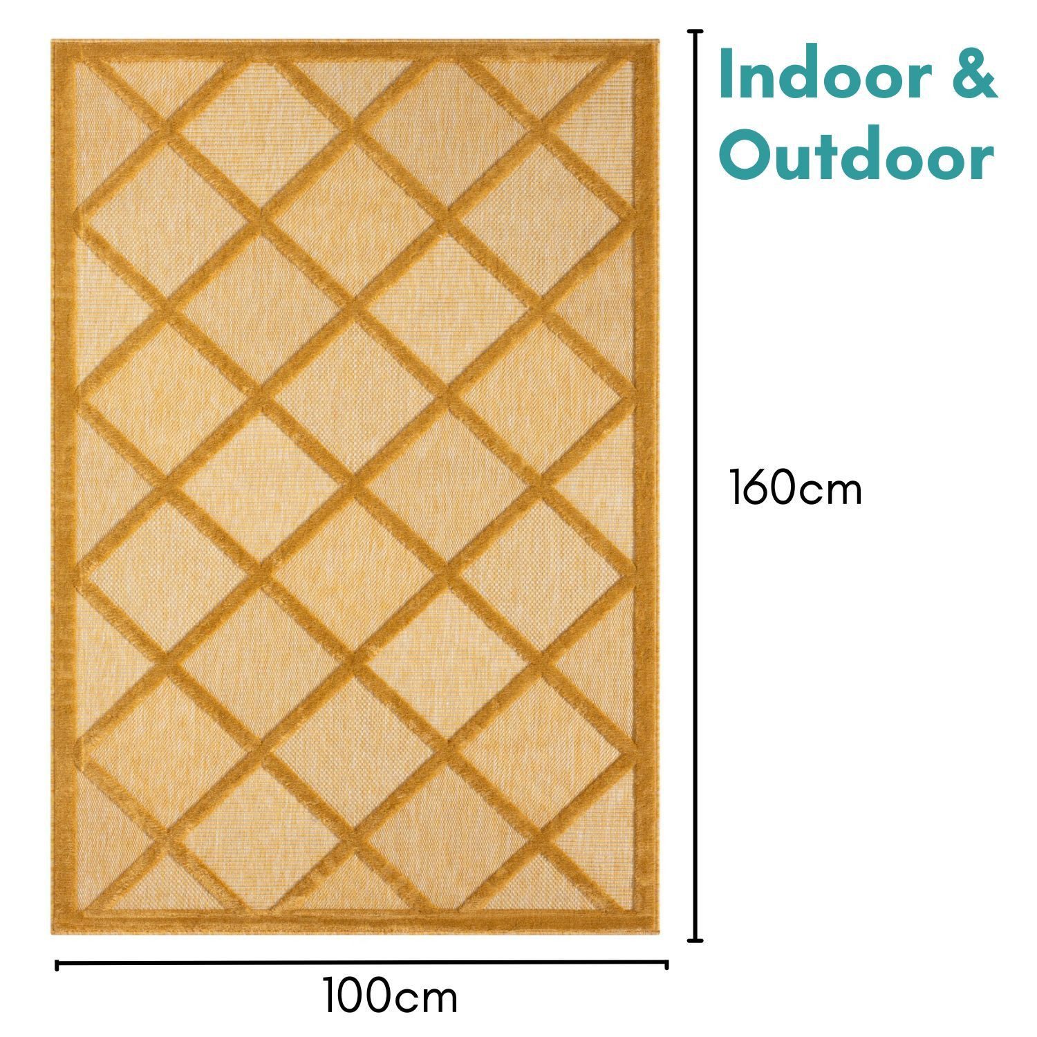 Wohnando Teppich MY-RUG Outdoor-Teppich "Lotta III" 160x100 cm, gelb, rechteckig, Höhe: 8 mm, mit Hoch-Tief-Effekt, unifarben, sehr kuschelig
