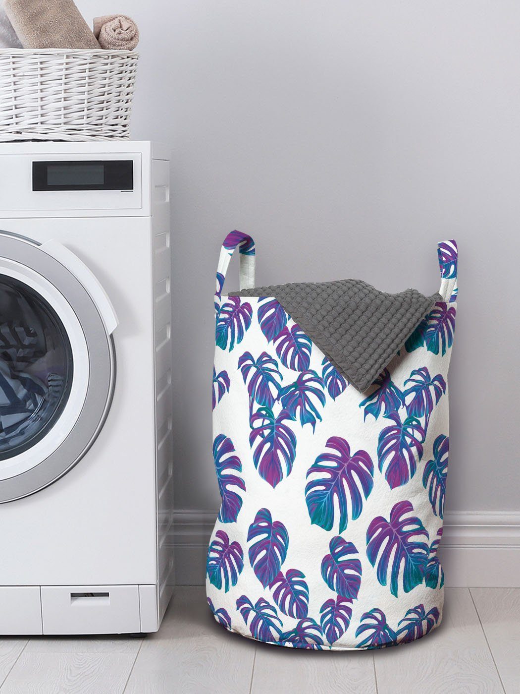 Wäschekorb Wäschesäckchen Abakuhaus Waschsalons, mit Tropic Blattmotive für Griffen Hawaii-Farben Kordelzugverschluss