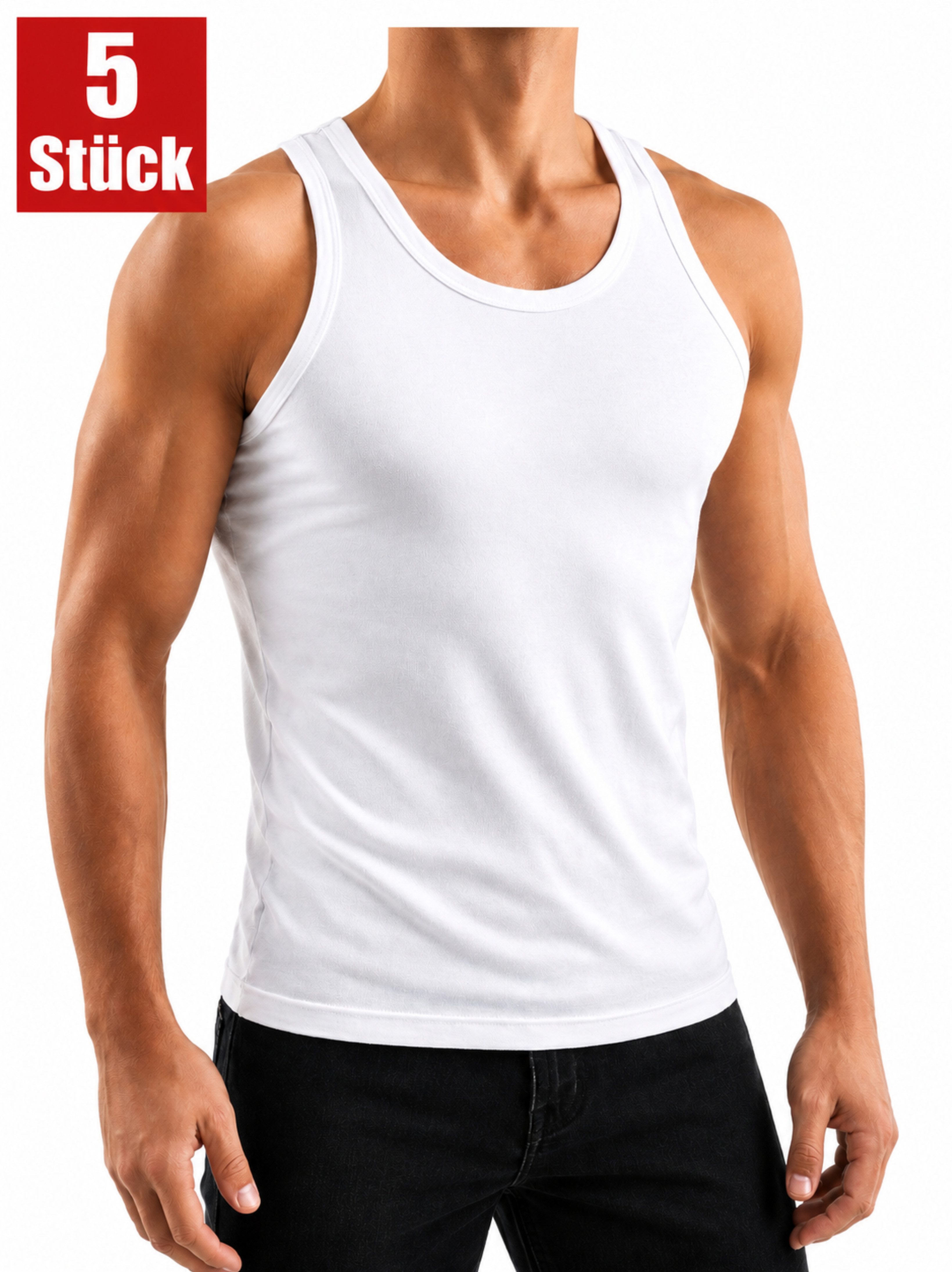 DDOnlineShop Unterhemd 5er Sparset Tank-Top für Herren, Weiß 100% Baumwolle (Spar-Set, 5-St., 5er-Pack) Premium Qualität aus 100% Baumwolle
