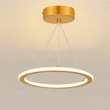 LETGOSPT Pendelleuchte 16W LED Deckenlampe aus Aluminium, Goldener Ring, Hängend Kronleuchter, LED fest integriert, Tageslichtweiß