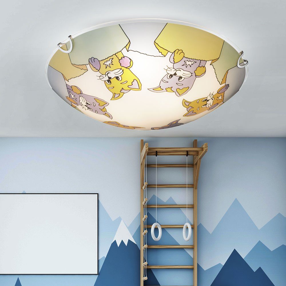 Lampenschirm etc-shop Zimmer inklusive, Dekolicht, Leuchtmittel Warmweiß, Decken Katzen Beleuchtung Kinder Glas