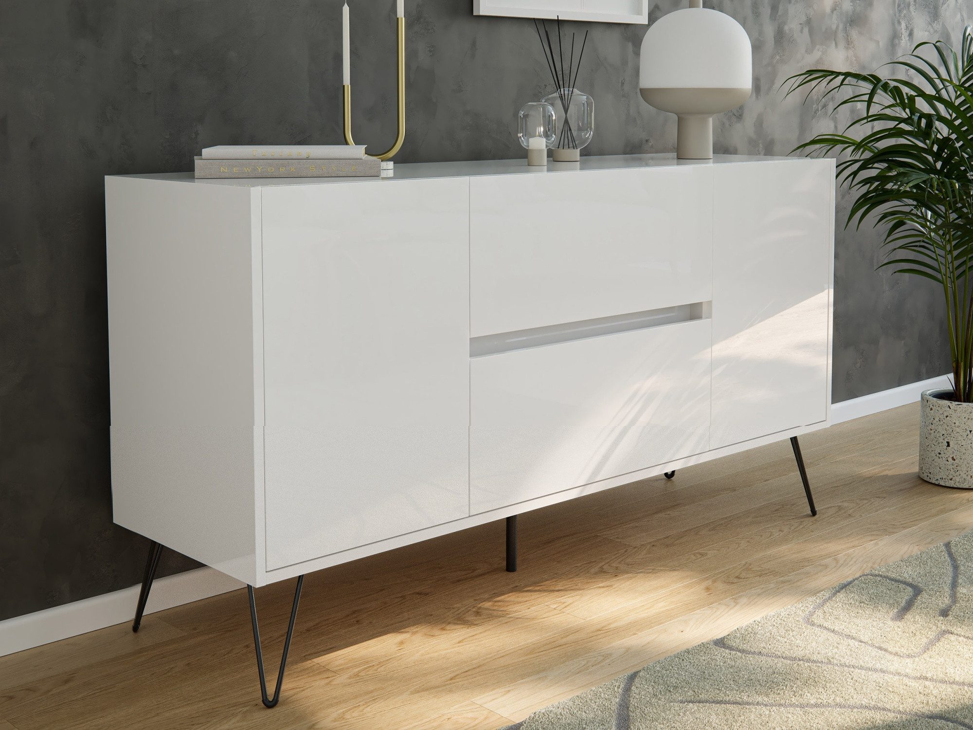Sideboard Sideboard Yako 140cm 2 SoftClose 2 Türen Weiß hochglanz