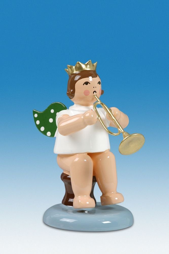Engelfigur Holzfigur Engel sitzend Jazztrompete 6cm und NEU Krone Höhe mit
