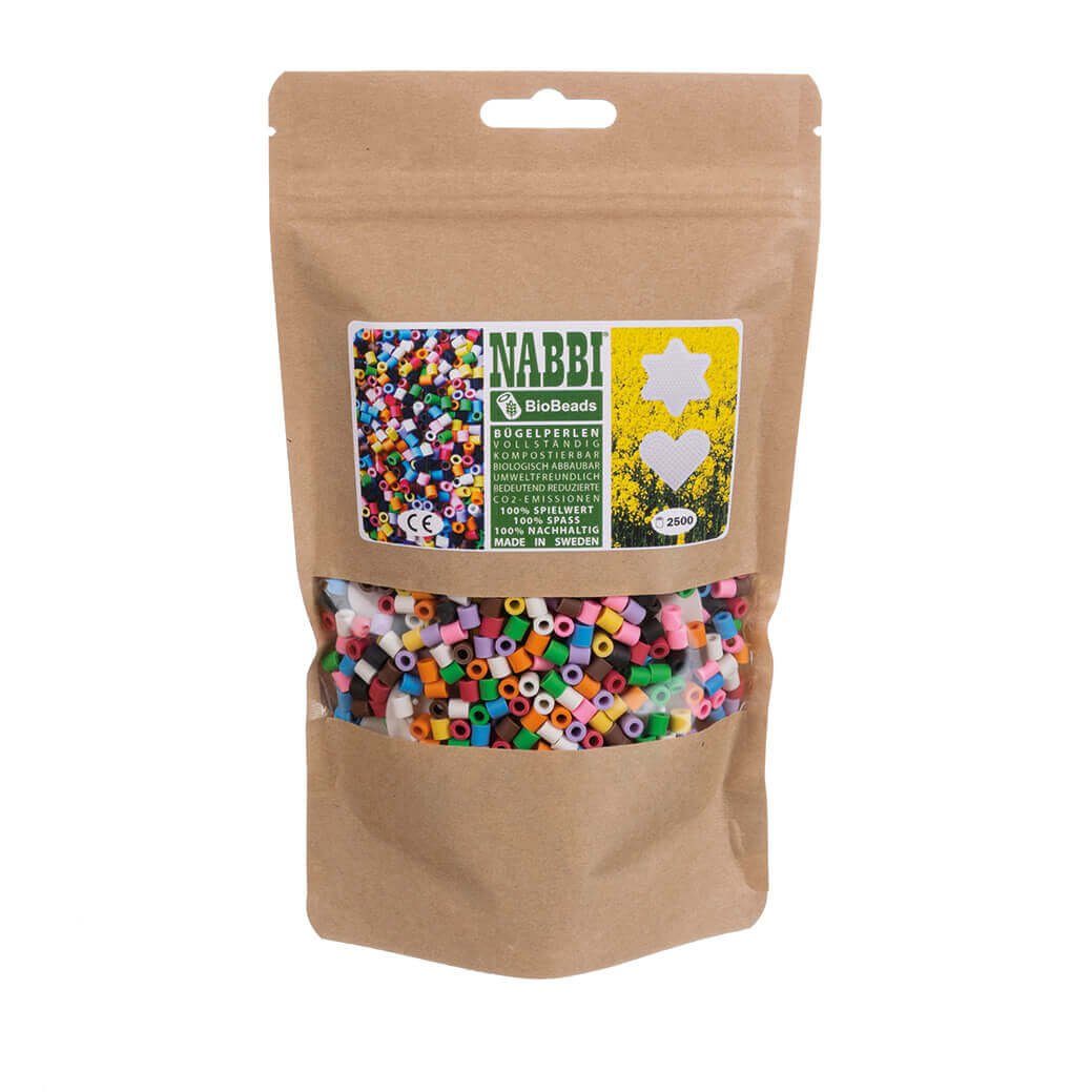 NABBI Bügelperlen Nabbi® BioBeads Ø 5mm, 2.500 Stk. inkl. 2 Stiftplatten, 10 Farben Mix